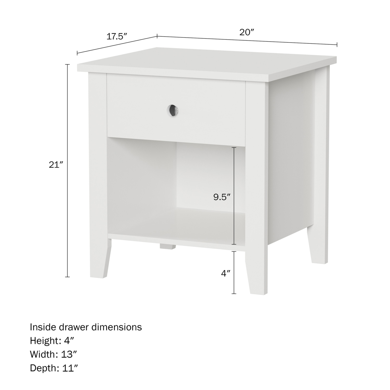 End Table With Drawer- Sofa Side Table With Storage Shelf White Wooden Nightstand For Bedroom Or Living Room