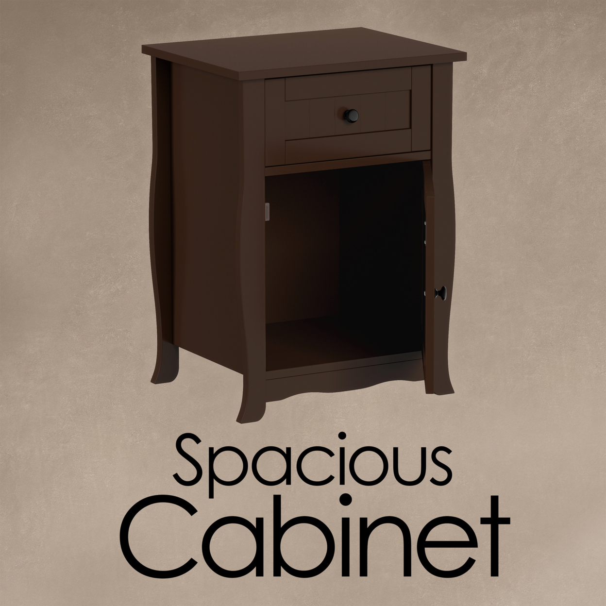 Accent Table- Storage Drawer & Cabinet- Sofa End Table In Dark Brown- Traditional Style Wooden Nightstand