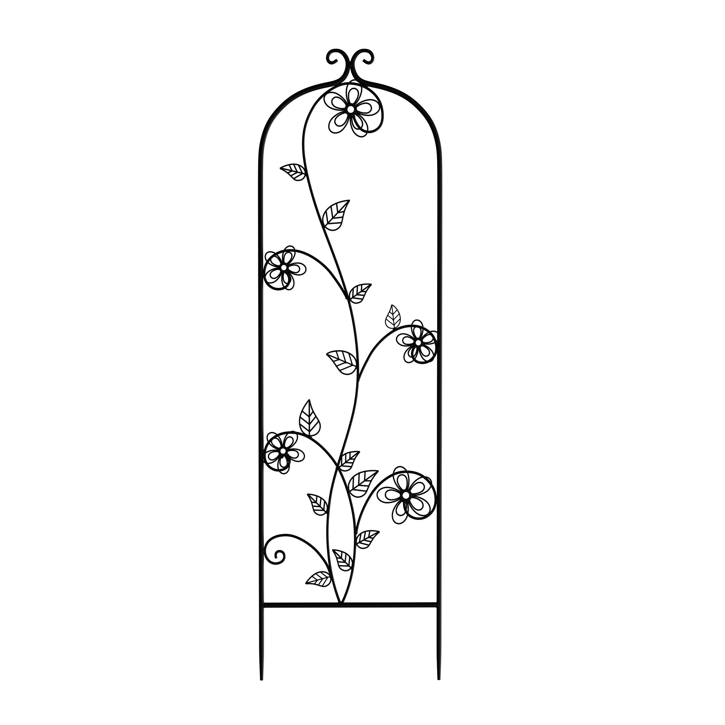 Garden Trellis- For Climbing Plants- Decorative Black Curving Flower Stem Metal Panel -For Vines, Roses, Vegetable Plants & Flowers