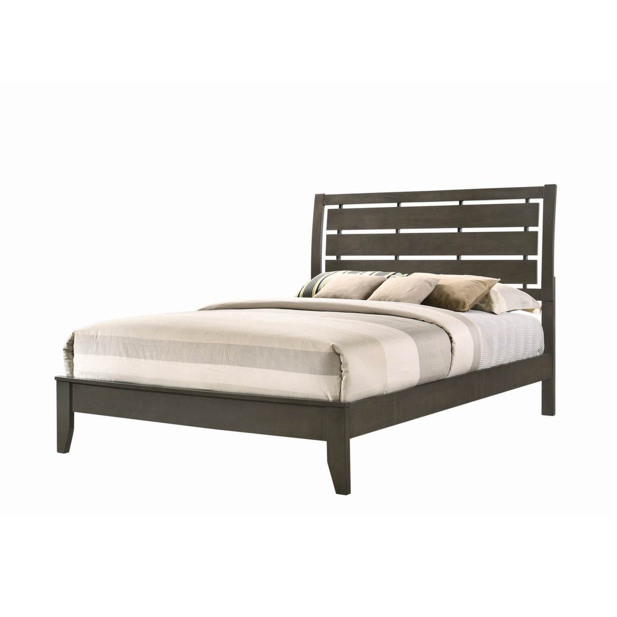 Transitional Wooden Queen Size Bed With Slatted Style Headboard, Gray- Saltoro Sherpi