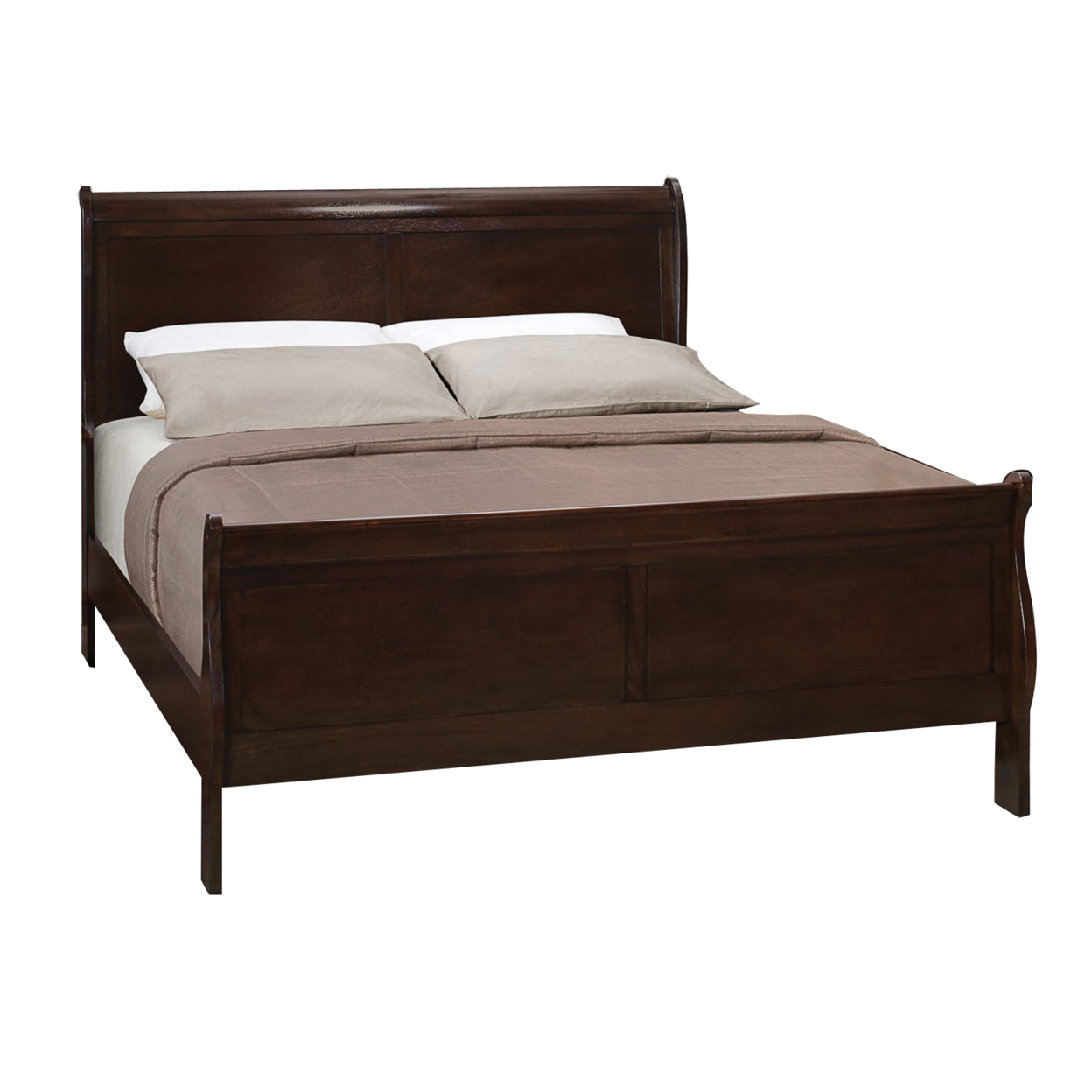 Traditional Style Wooden Queen Size Bed With Curved Headboard, Brown- Saltoro Sherpi