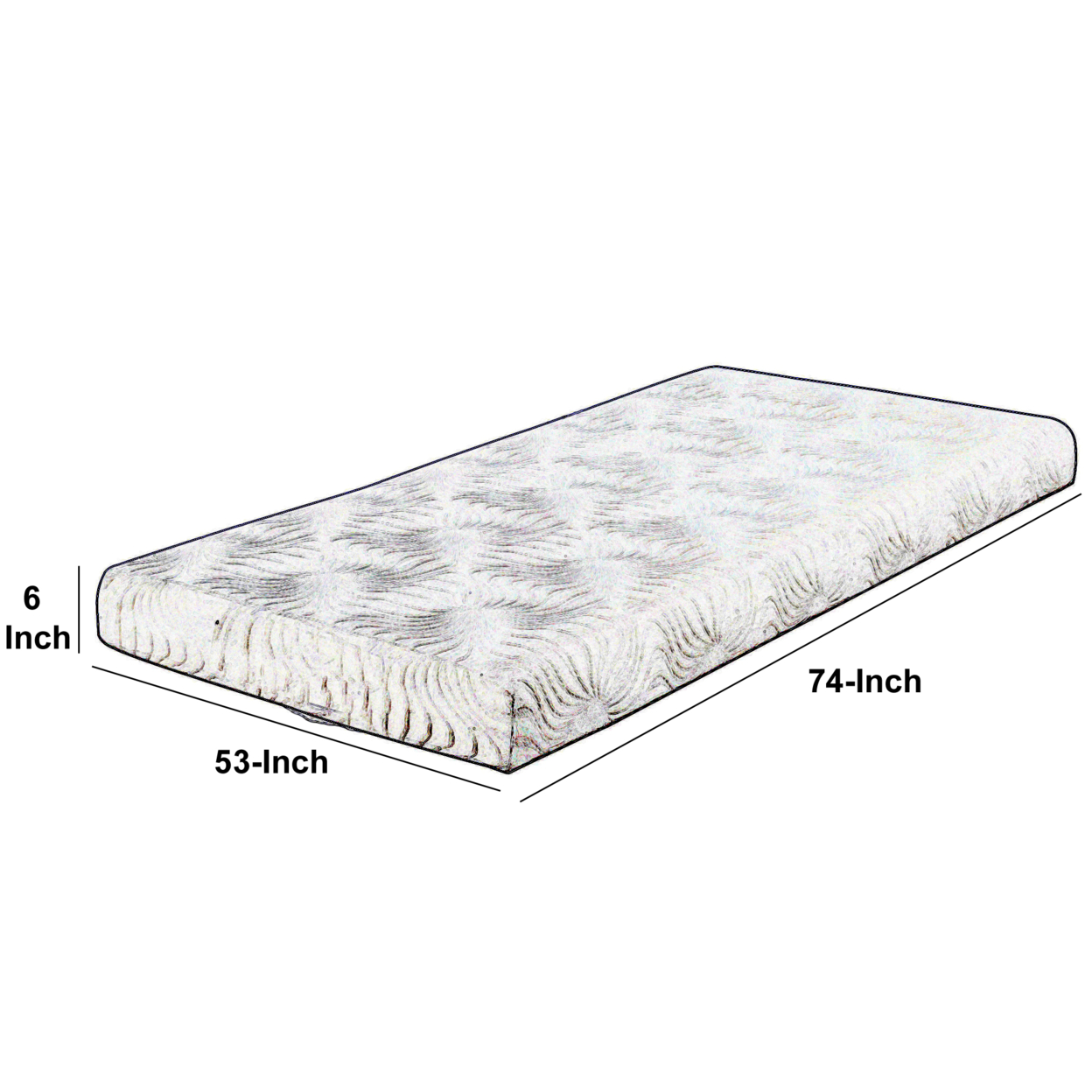 53 Inch Full Size Mattress, Patterned Fabric Upholstery, White