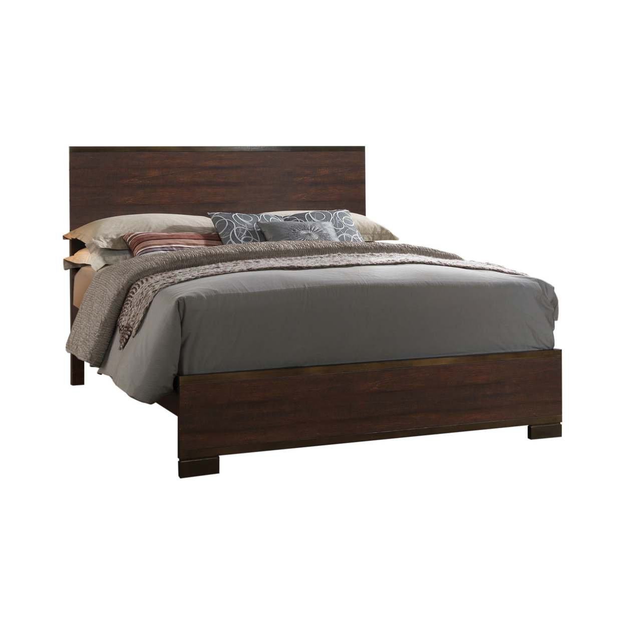 Transitional Style California King Size Panel Bed With Low Footboard, Brown- Saltoro Sherpi