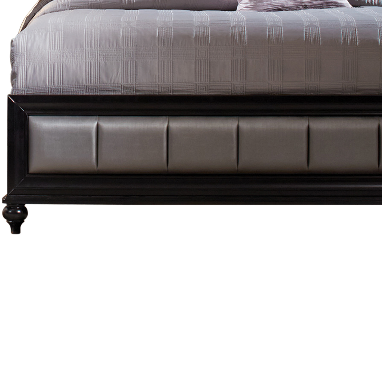 Leatherette Queen Size Bed With Crystal Inlay Headboard, Black And Gray- Saltoro Sherpi