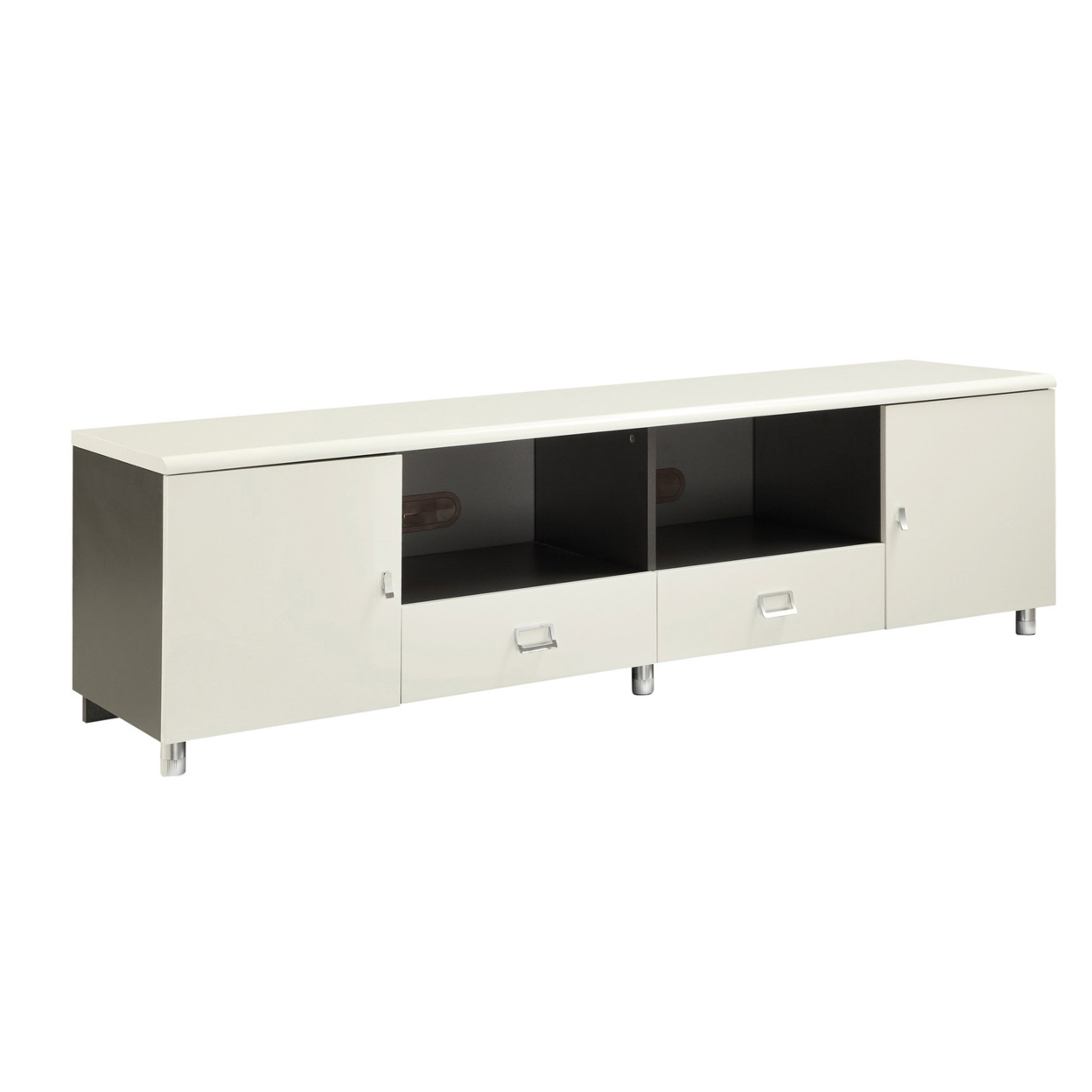 Contemporary 2 Drawer Wooden TV Console With 2 Open Shelves, White And Gray- Saltoro Sherpi