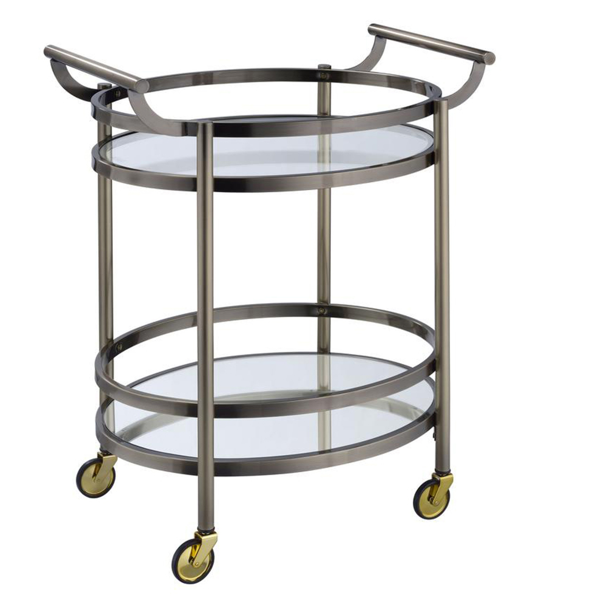 Oval Metal Serving Cart, Clear Glass & Gold- Saltoro Sherpi