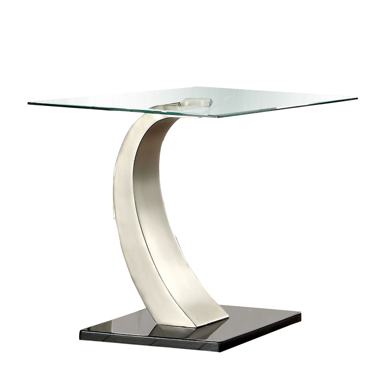 Glass Top End Table With Curved Pedestal Base, Black And Gray- Saltoro Sherpi