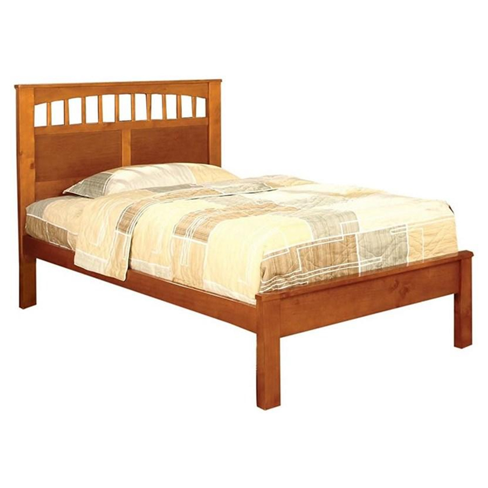 Transitional Twin Bed With Mission Style Panel Headboard, Oak Brown- Saltoro Sherpi