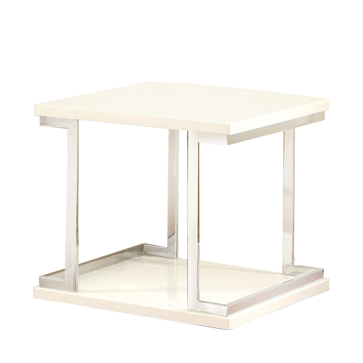 Contemporary End Table With C Shaped Metal Frame, Silver And White- Saltoro Sherpi