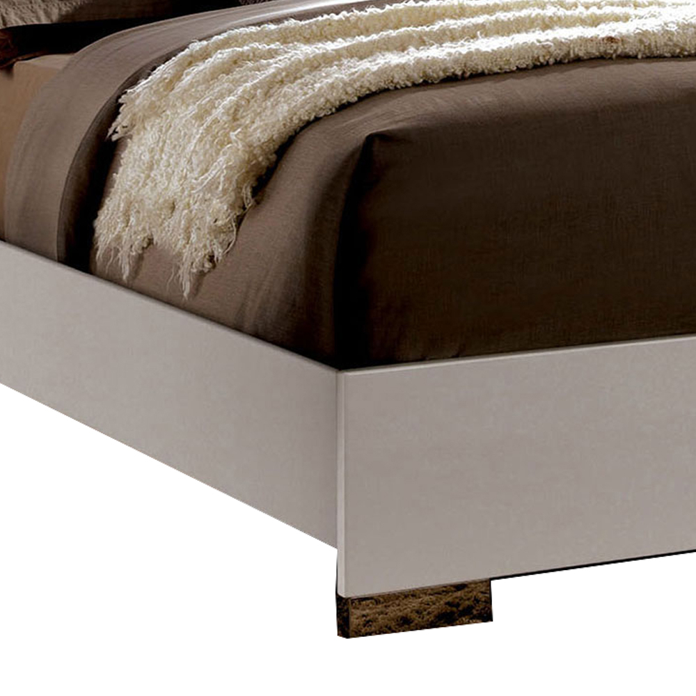 Contemporary Full Bed With LED Trim And Lacquer Coating, White And Gray- Saltoro Sherpi