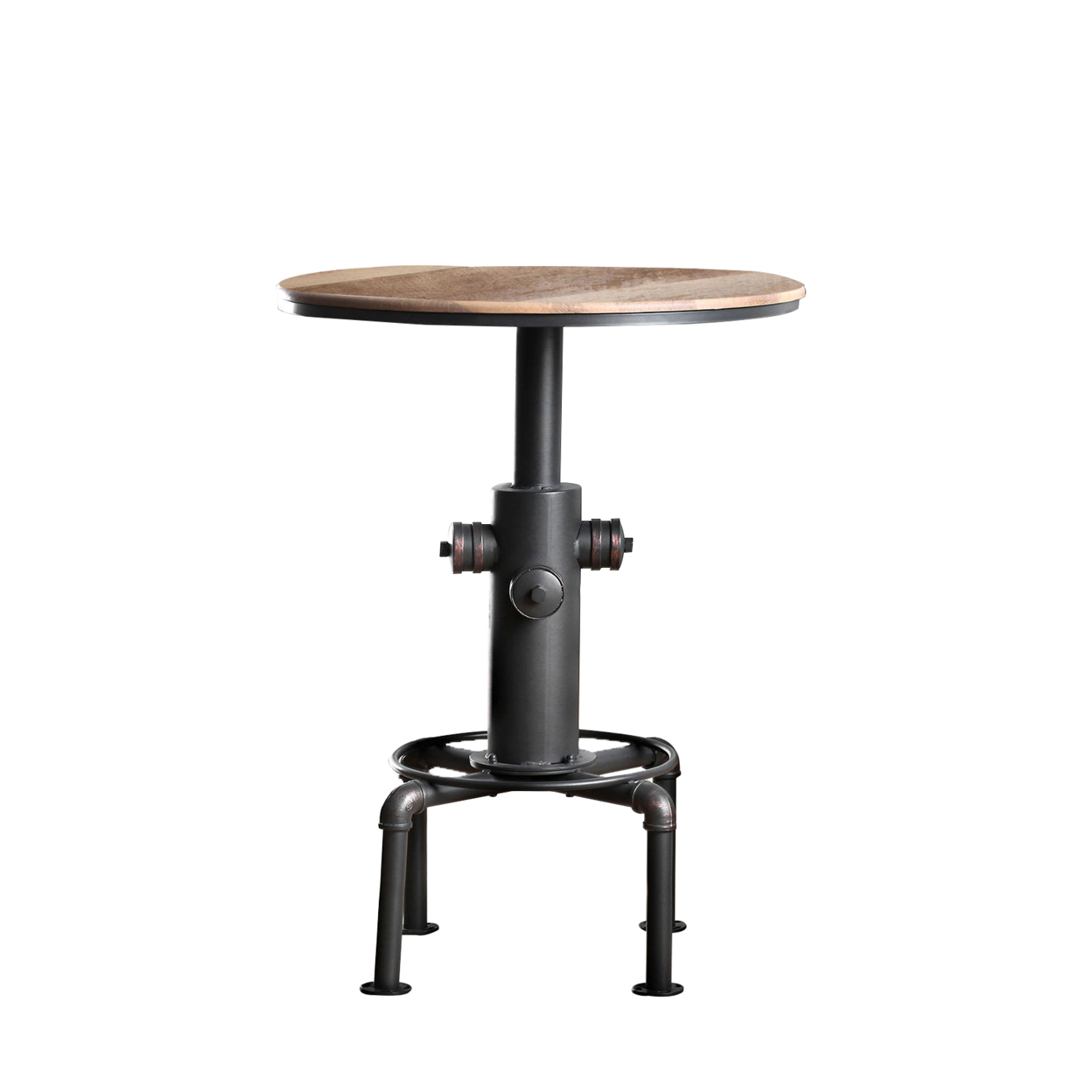 Bar Table With Fire Hydrant Style Metal Base, Black And Brown- Saltoro Sherpi