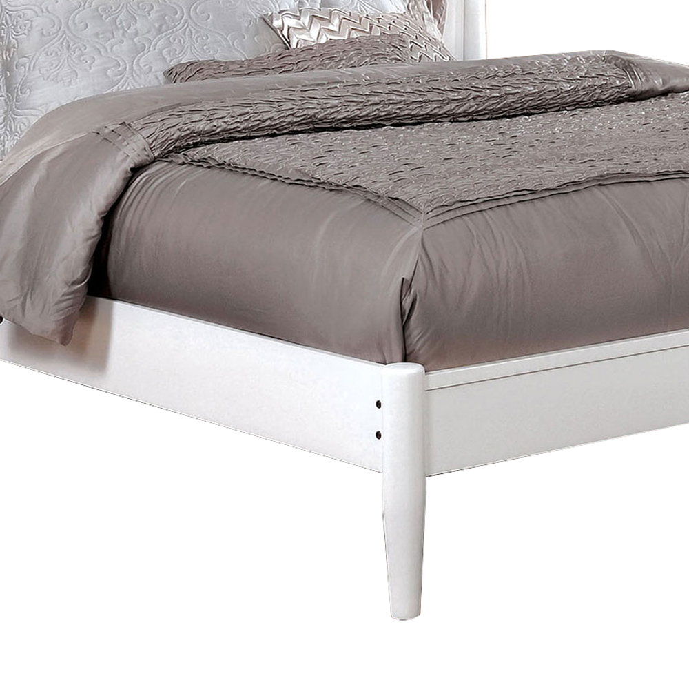 Transitional Wooden Full Bed With Round Tapered Legs And Headboard, White- Saltoro Sherpi