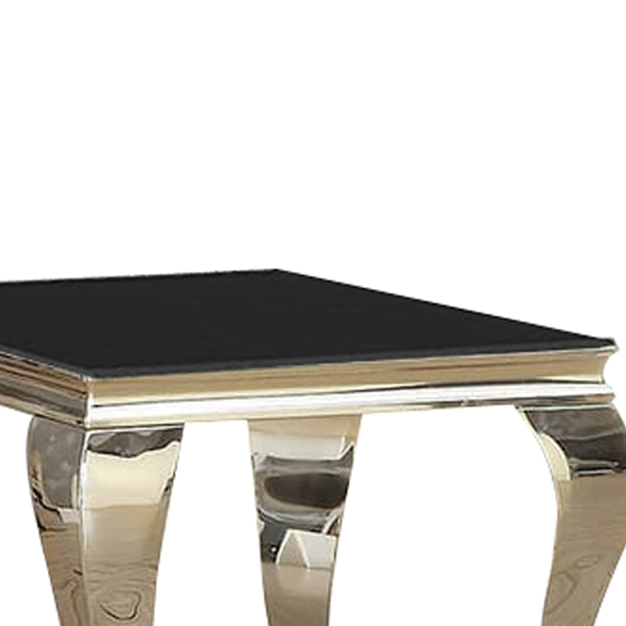Contemporary Style Wooden End Table With Glass Top, Silver And Black- Saltoro Sherpi