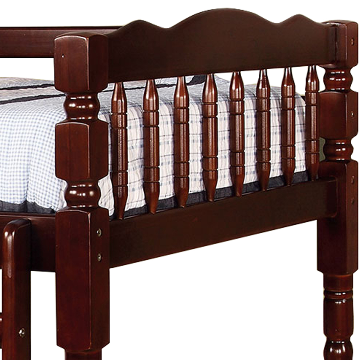 Traditional Bunk Bed With Attached Ladder And Turned Legs, Dark Brown- Saltoro Sherpi