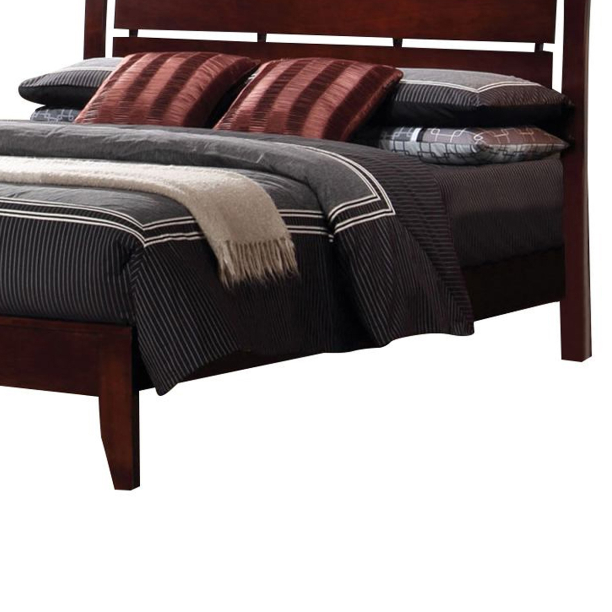 Transitional Wooden Full Size Bed With Slatted Style Headboard, Brown- Saltoro Sherpi