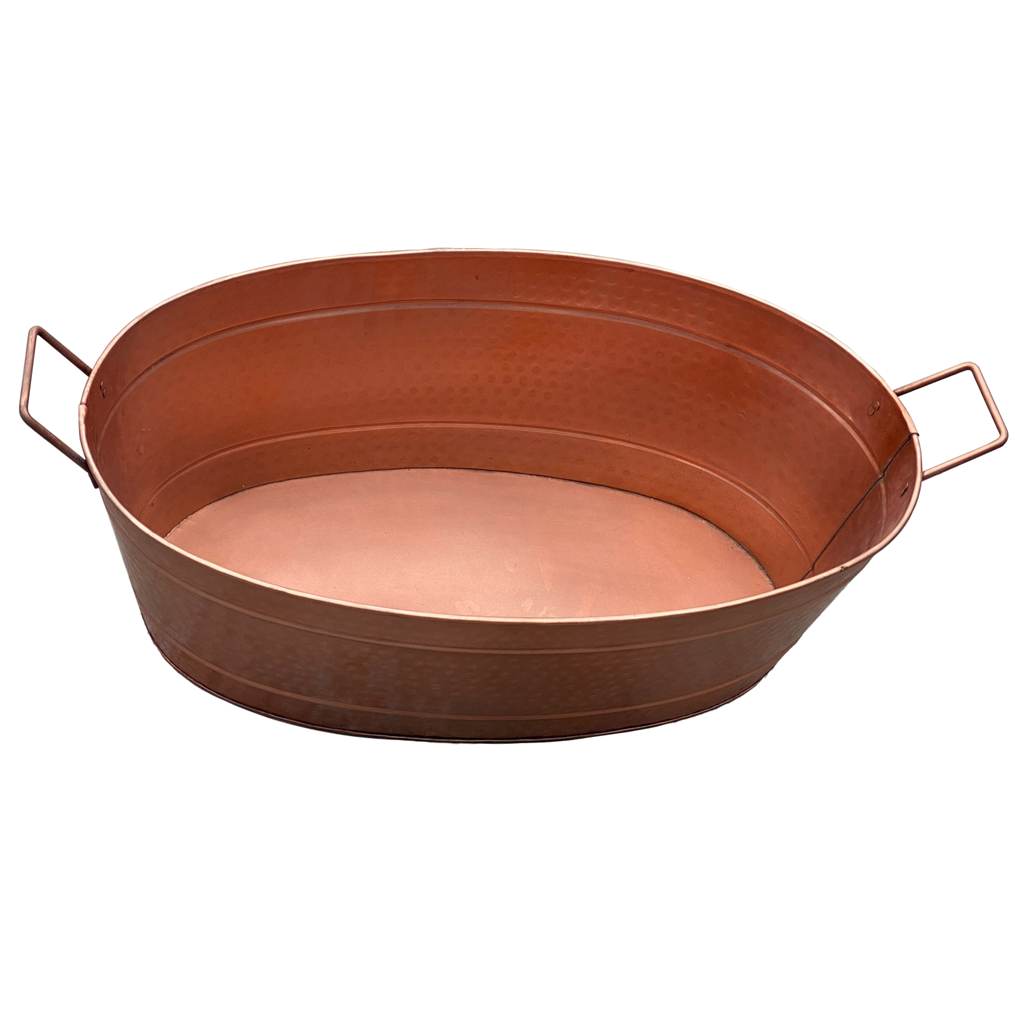 Oval Shape Hammered Texture Metal Tub With 2 Side Handles, Copper- Saltoro Sherpi