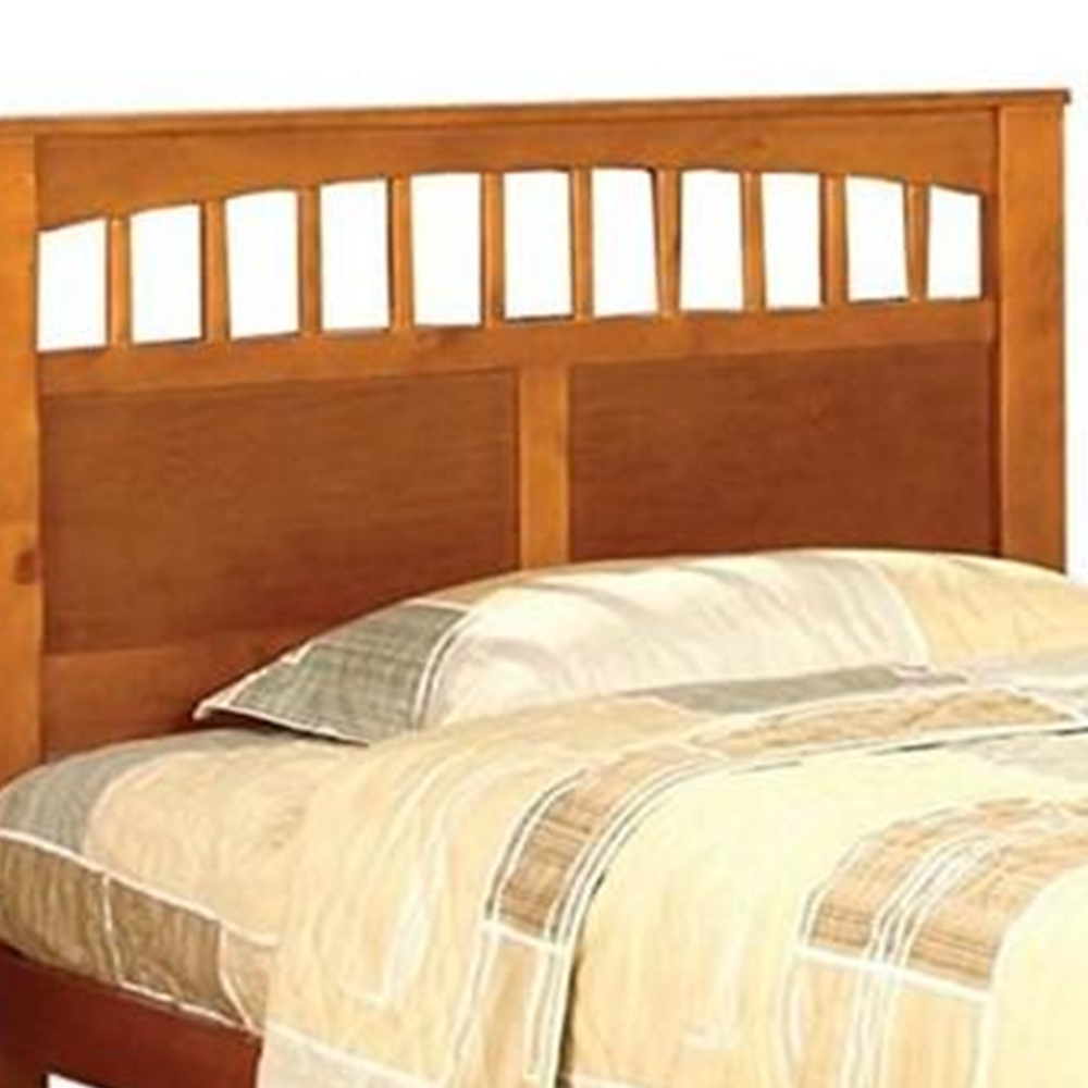 Transitional Twin Bed With Mission Style Panel Headboard, Oak Brown- Saltoro Sherpi