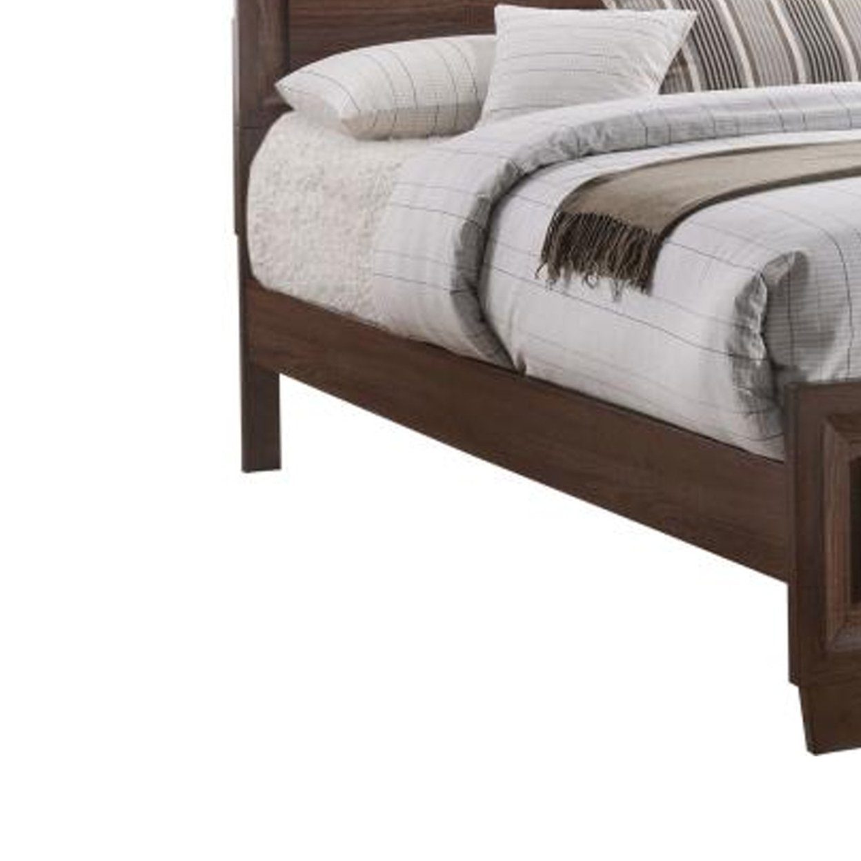Transitional Wooden Eastern King Size Bed With Plank Headboard, Brown- Saltoro Sherpi