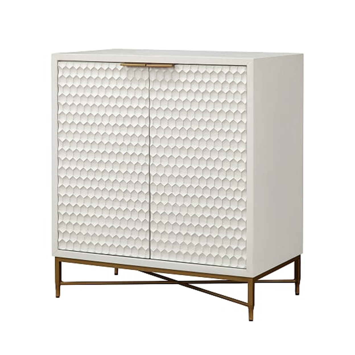 Honeycomb Design 2 Door Bar Cabinet With Metal Legs, White- Saltoro Sherpi