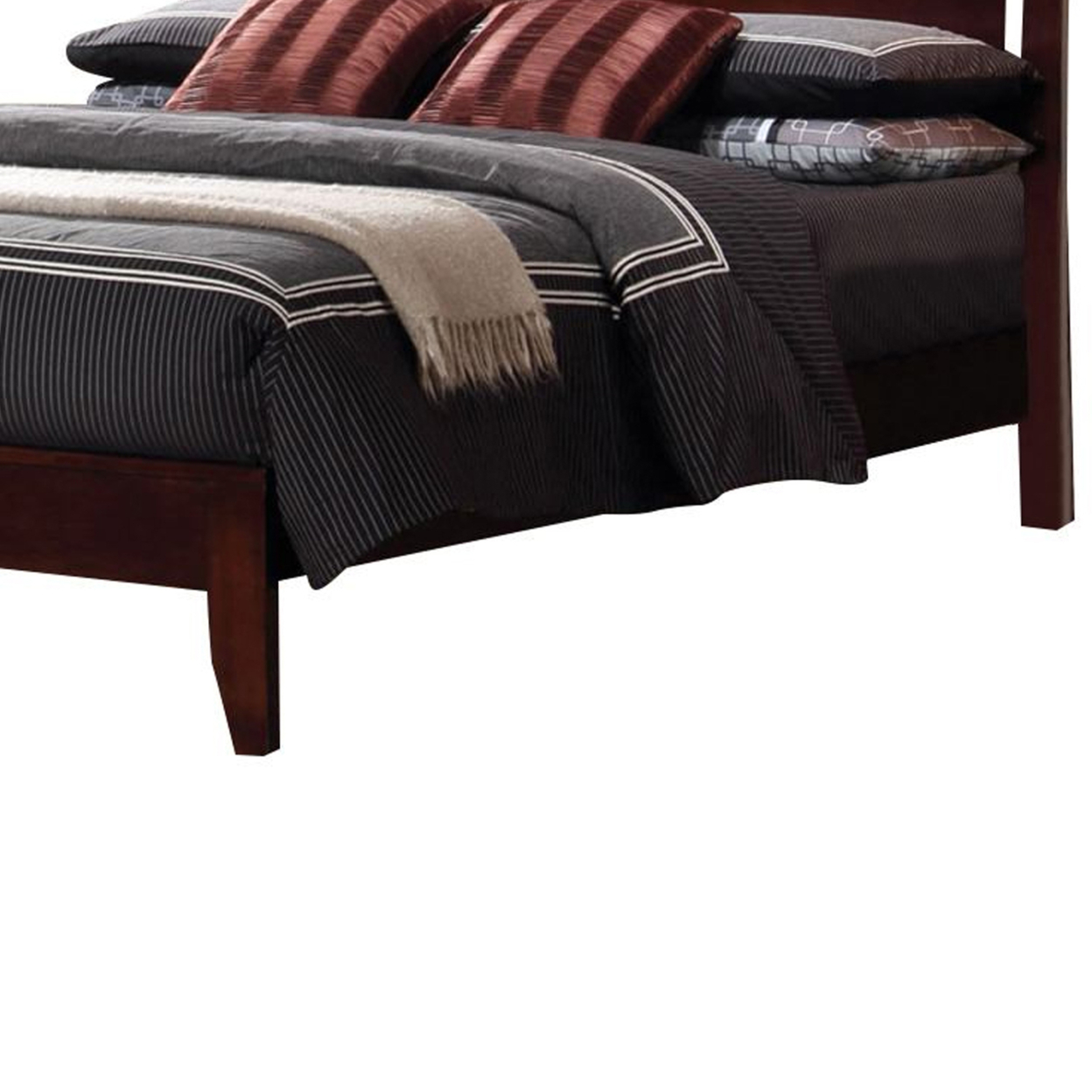 Transitional Wooden Queen Size Bed With Slatted Style Headboard, Brown- Saltoro Sherpi