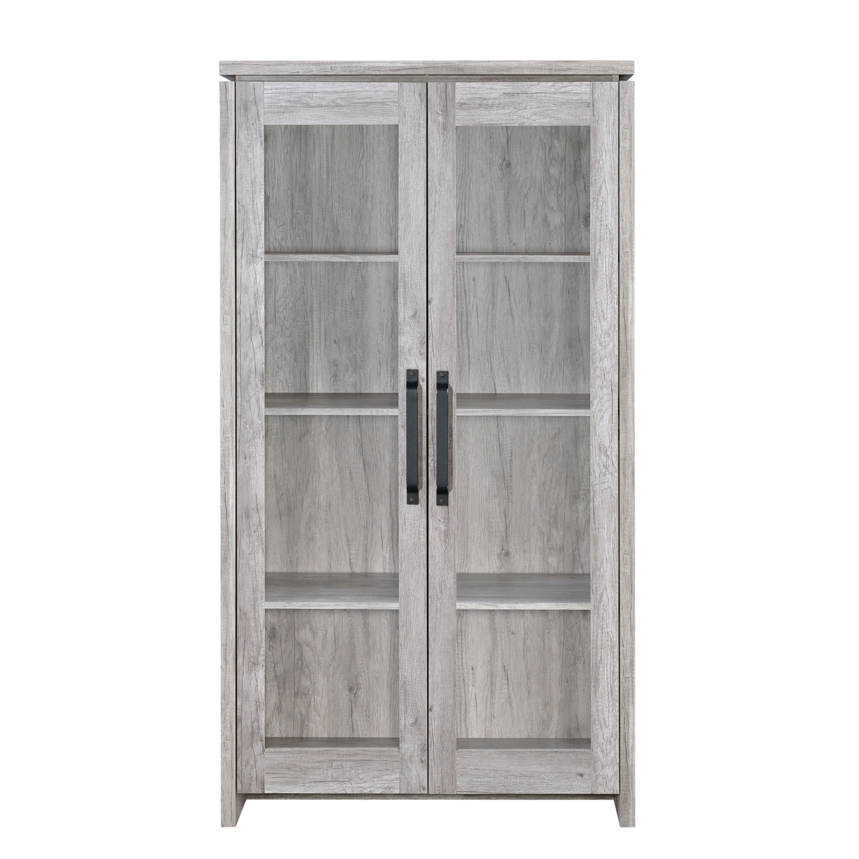 Spacious Wooden Curio Cabinet With Two Glass Doors, Gray- Saltoro Sherpi