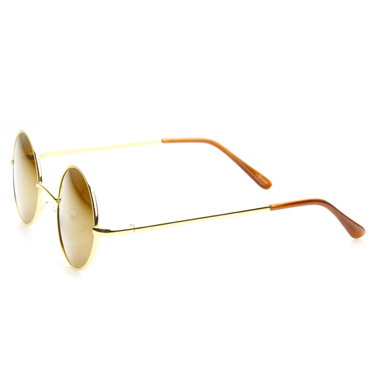 Lennon Style Round Circle Metal Sunglasses With Color Mirror Lens - Gold Gold-Mirror