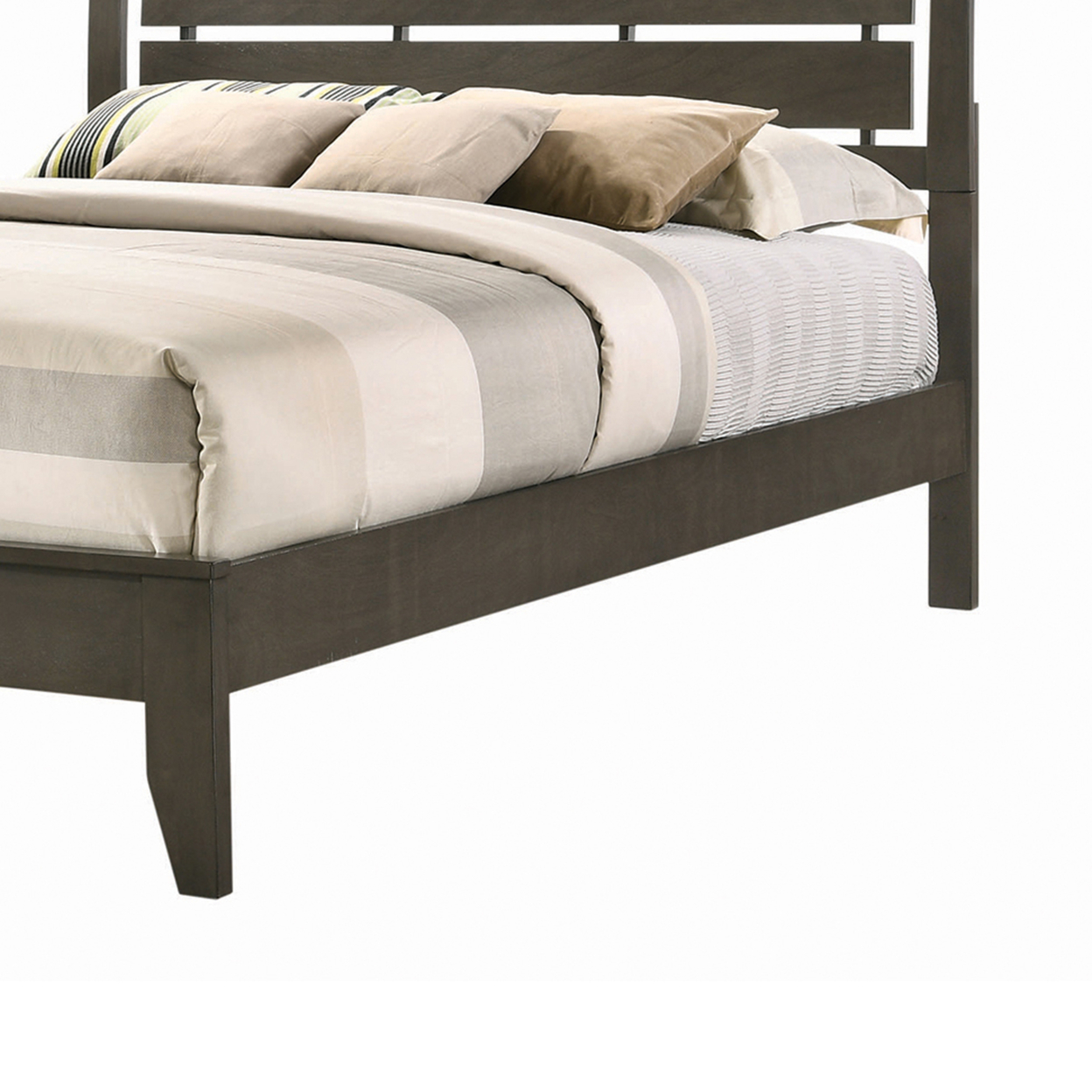 Transitional Wooden Queen Size Bed With Slatted Style Headboard, Gray- Saltoro Sherpi