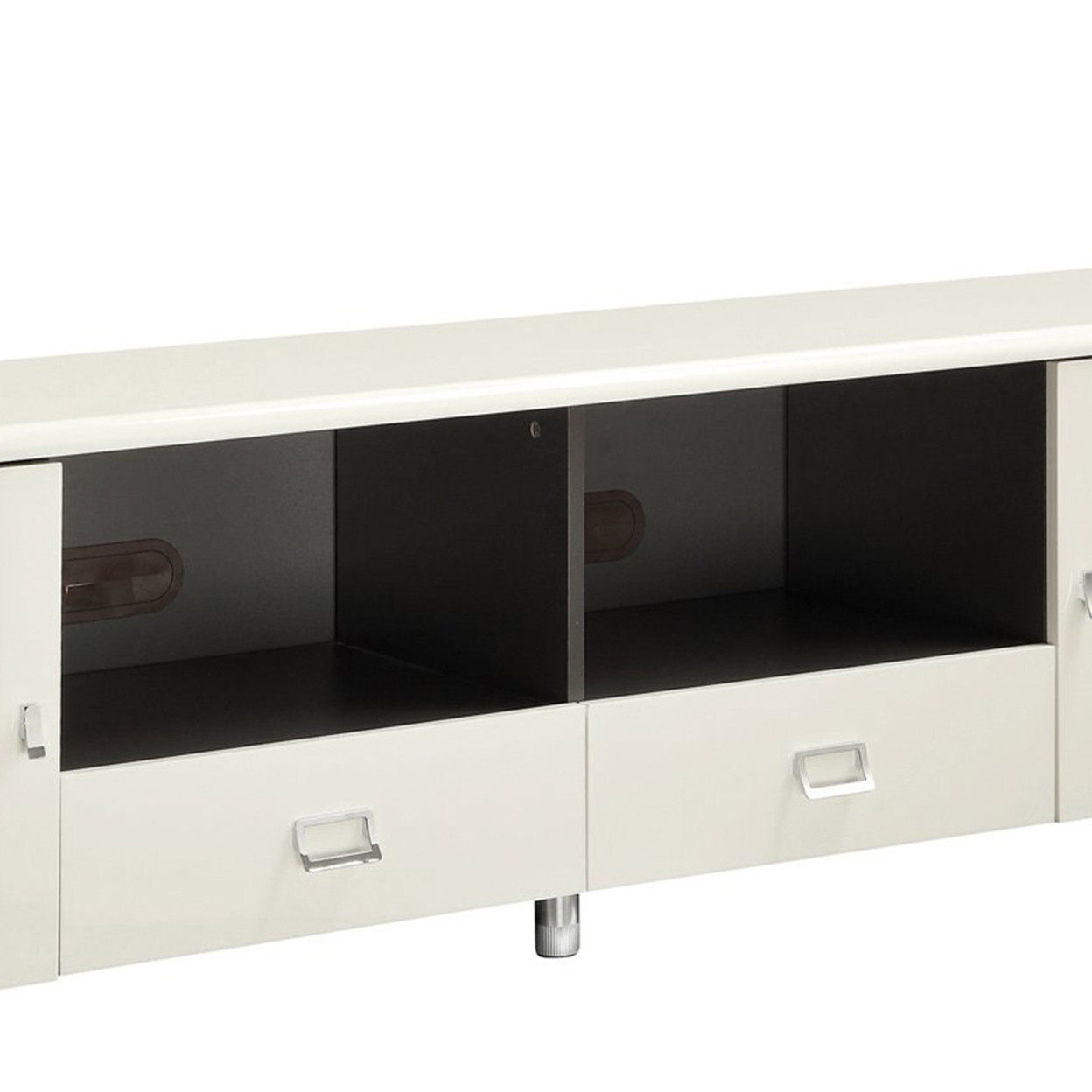 Contemporary 2 Drawer Wooden TV Console With 2 Open Shelves, White And Gray- Saltoro Sherpi