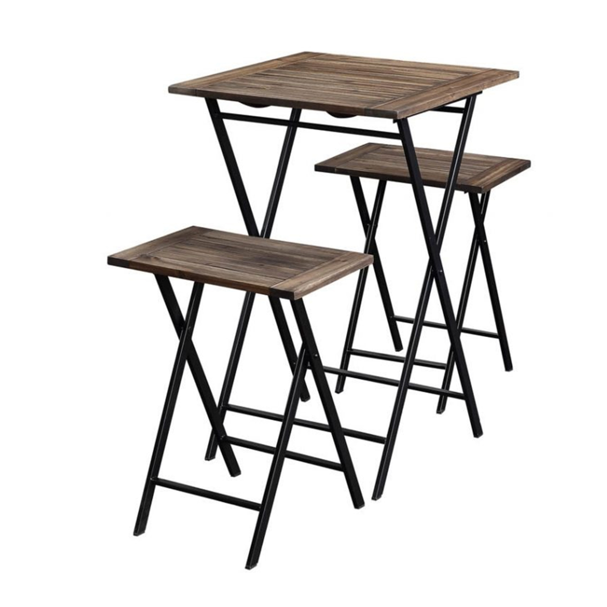 3 Piece Foldable Wood And Metal Dining Set With X Frame Leg,Brown And Black- Saltoro Sherpi