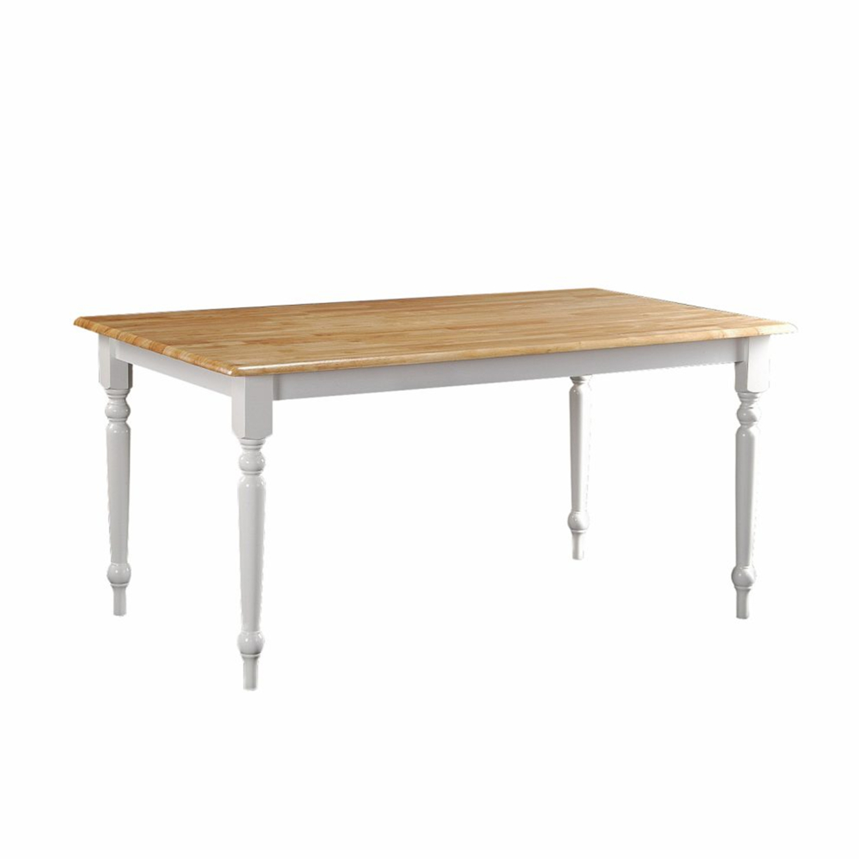 Grained Rectangular Wooden Dining Table With Turned Legs, Brown And White- Saltoro Sherpi