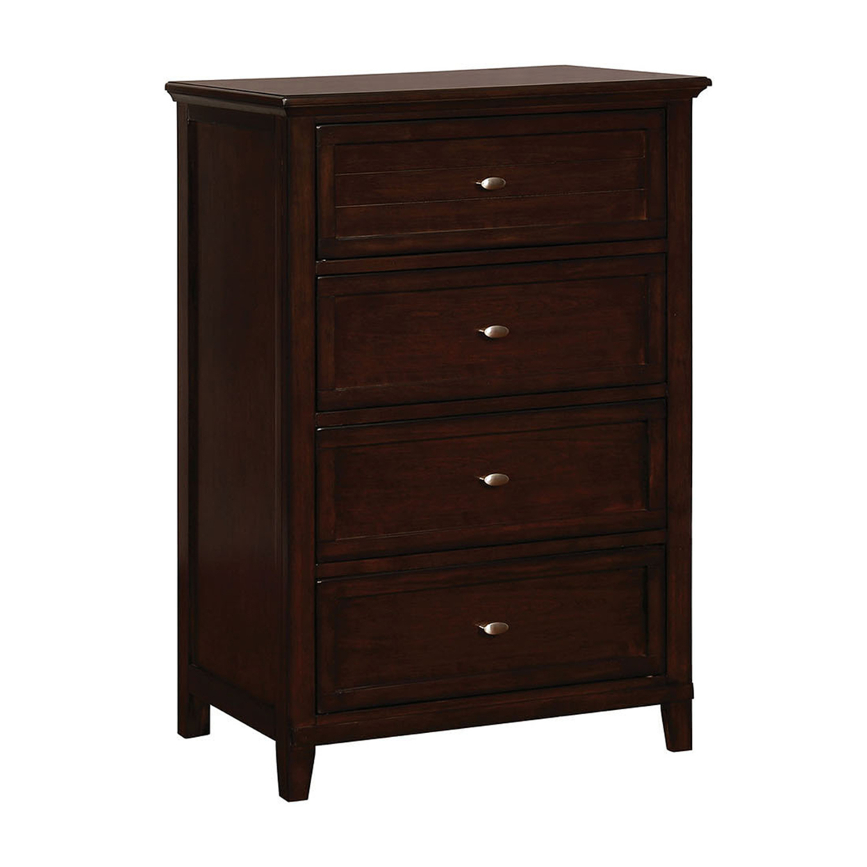 Wooden Chest With 4 Drawers And Chamfered Legs, Cherry Brown- Saltoro Sherpi