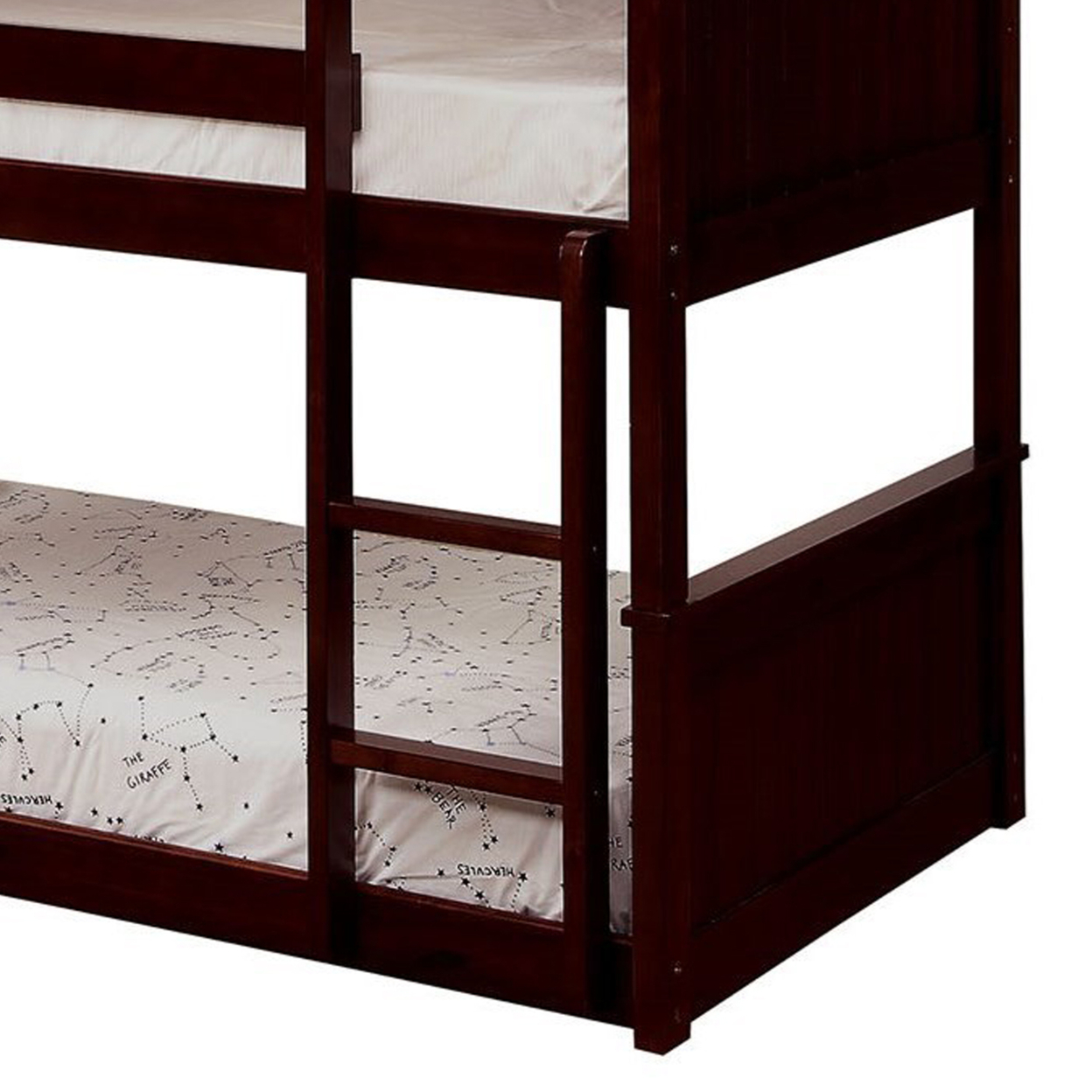 3 Tier Wooden Bunk Bed With Attached Ladders And Slat Base, Brown- Saltoro Sherpi
