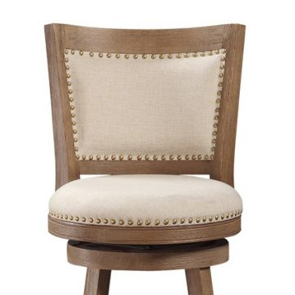 Nailhead Trim Round Barstool With Padded Seat And Back, Brown And Beige- Saltoro Sherpi