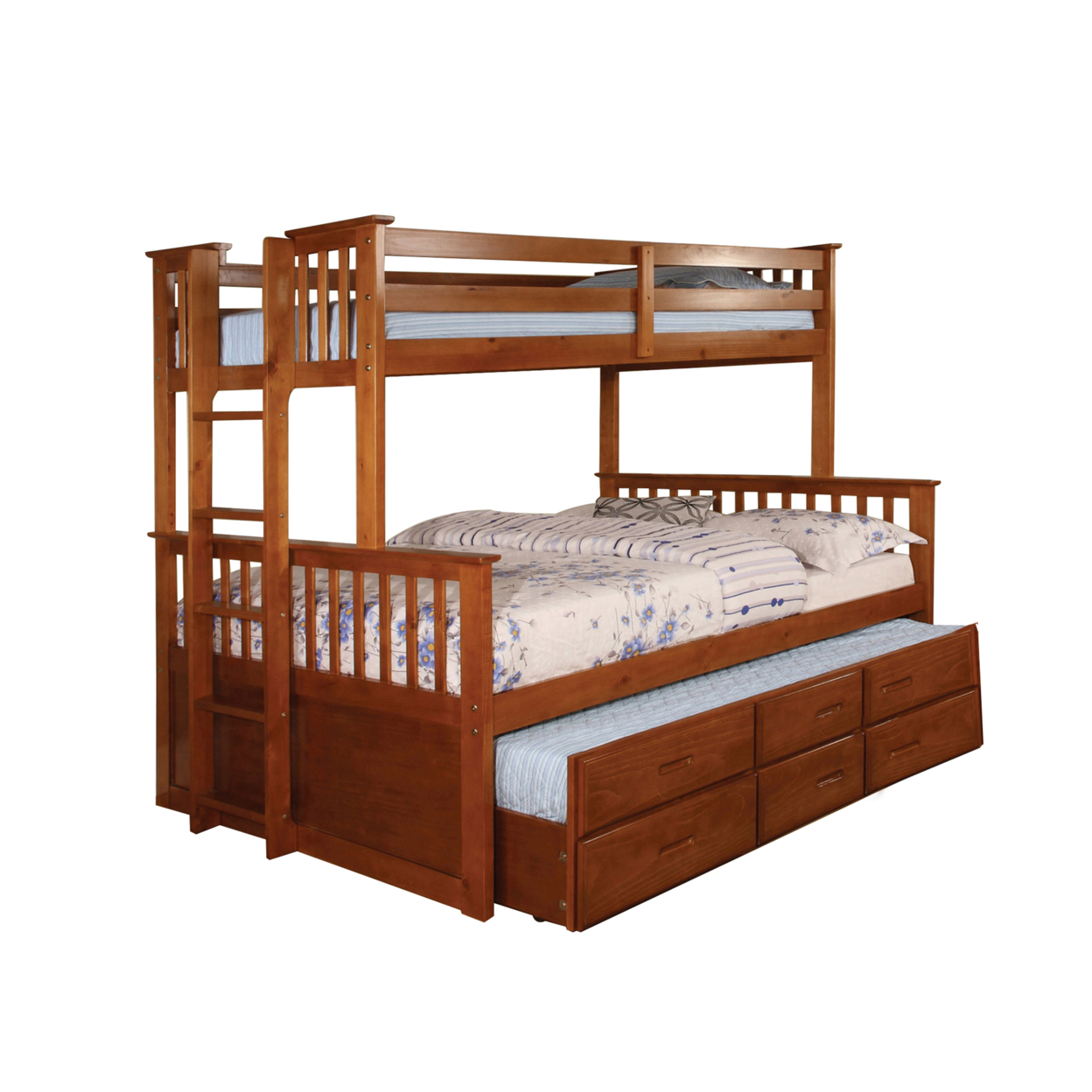 Bunk Bed With Attached Side Ladder, Brown- Saltoro Sherpi