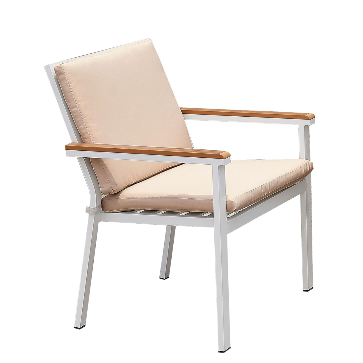 27 Inch Aluminum Frame Arm Chair, Outdoor, Cushions, Set Of 2, White, Pink- Saltoro Sherpi