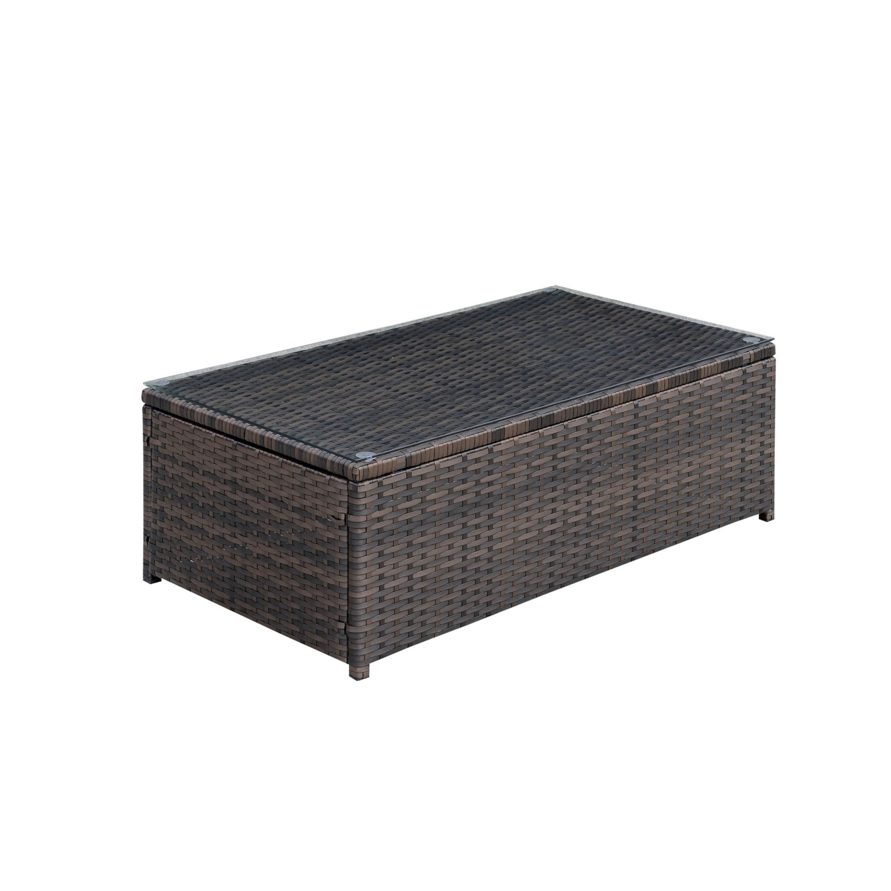 Rectangular Faux Rattan And Aluminum Coffee Table With Glass Top, Brown- Saltoro Sherpi