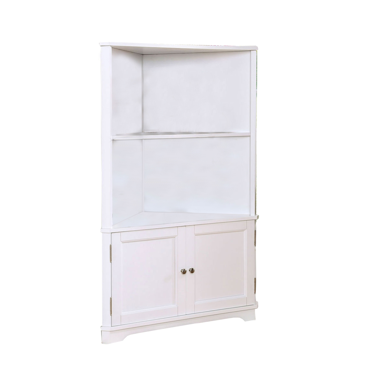 Wooden Bookshelf With 2 Open Compartments And 2 Doors, White- Saltoro Sherpi
