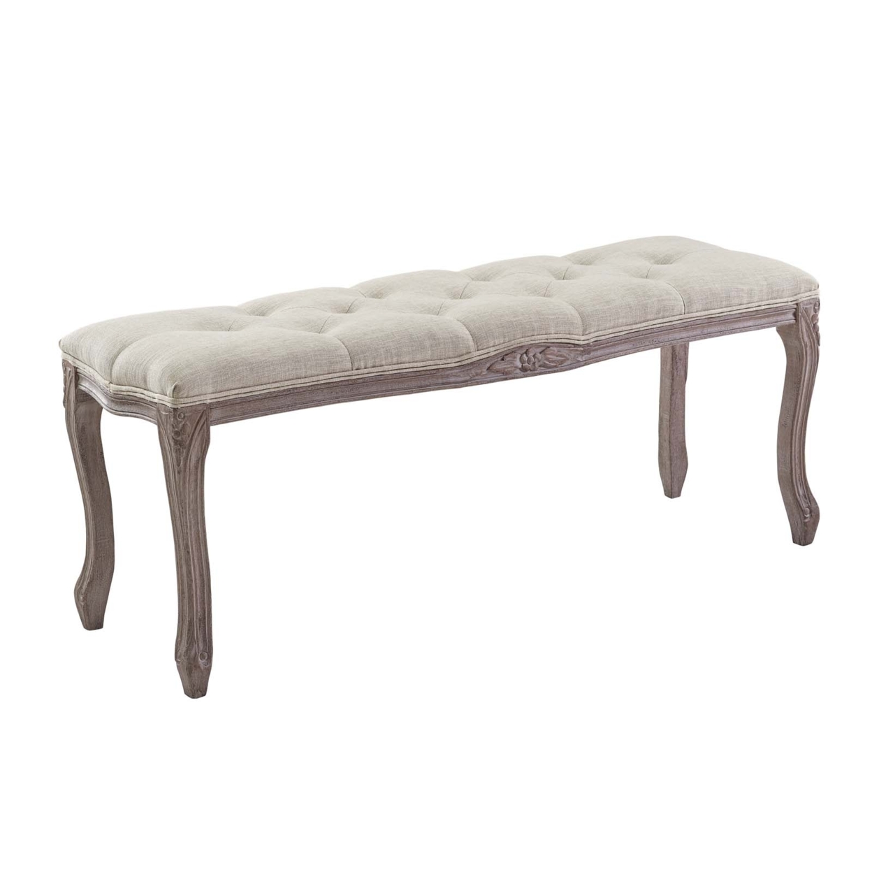 Regal Vintage French Upholstered Fabric Bench, Beige