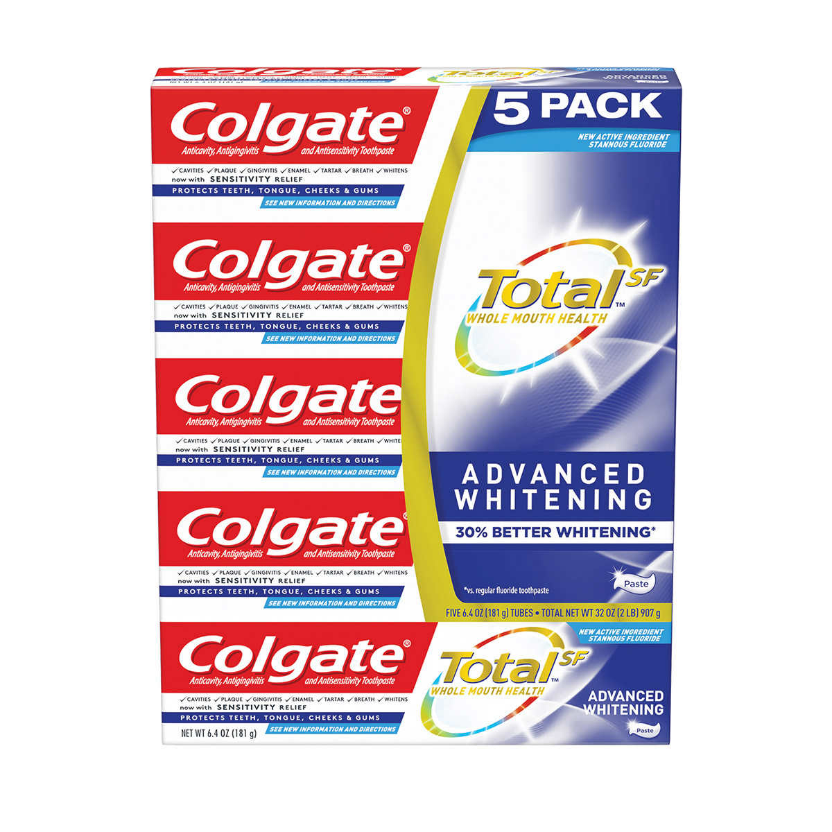 Colgate Total SF Advanced Whitening Toothpaste, 6.4 Ounce (Pack Of 5)