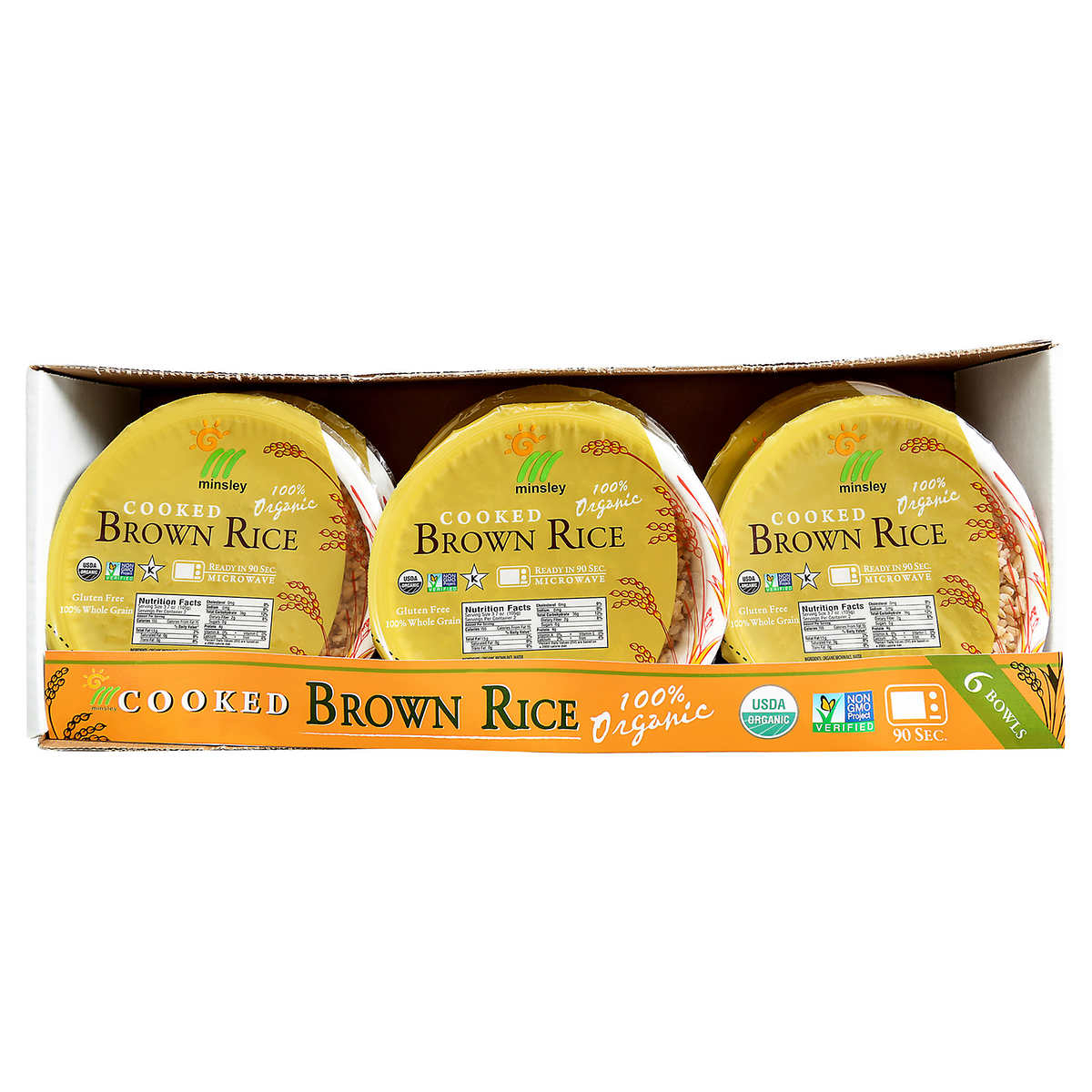 Minsley Organic Cooked Brown Rice Bowls, 7.4 Oz., 6-count