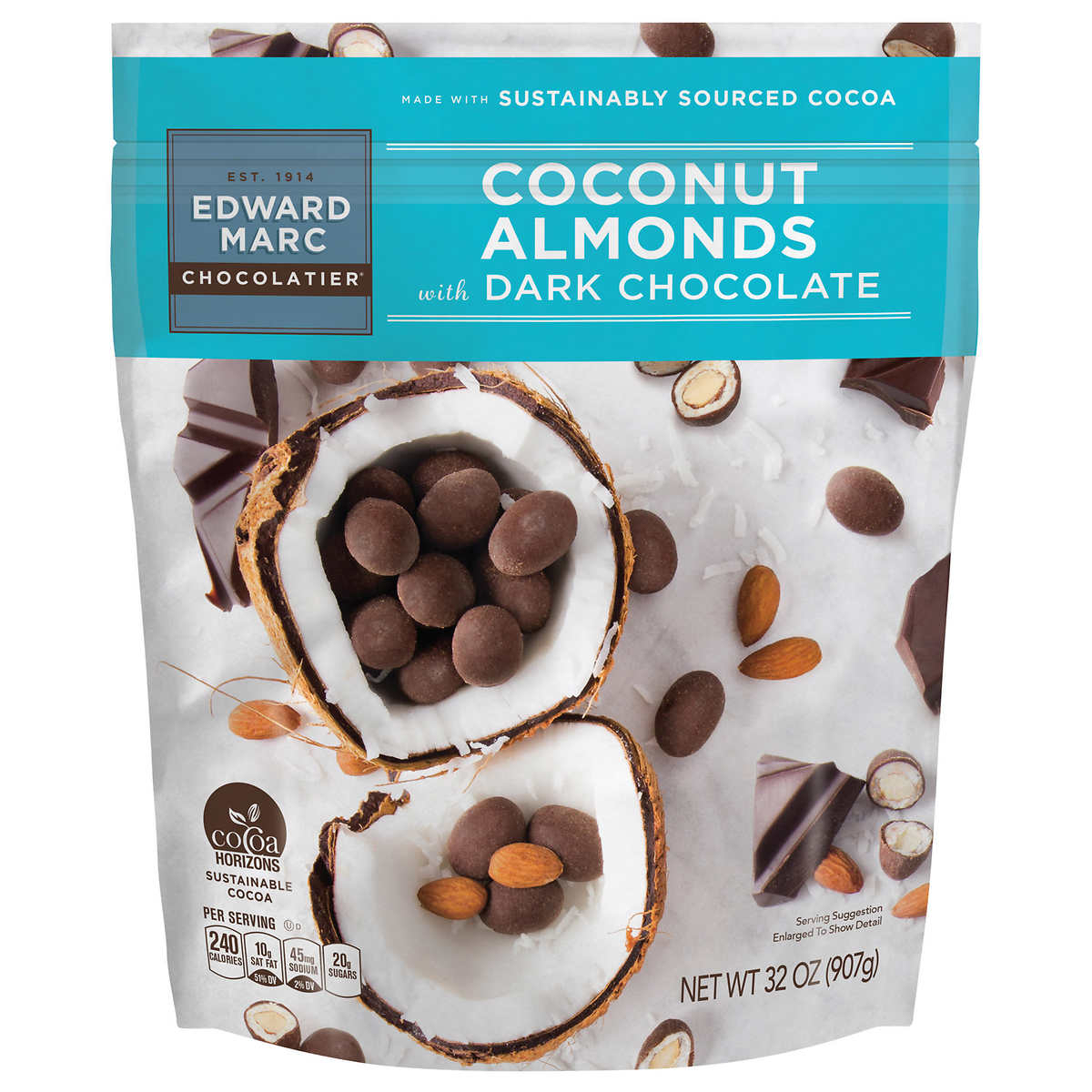 Edward Marc Chocolatier Coconut Almonds Dark Chocolate 32 Oz. (1 Bag Of 32 Oz.)