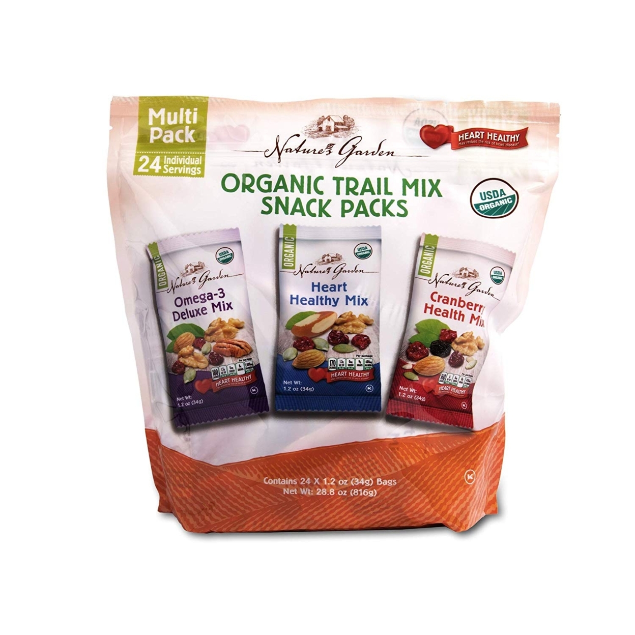 Nature's Garden Organic Trail Mix Snack Packs, Multi Pack 1.2 Oz - Pack Of 24