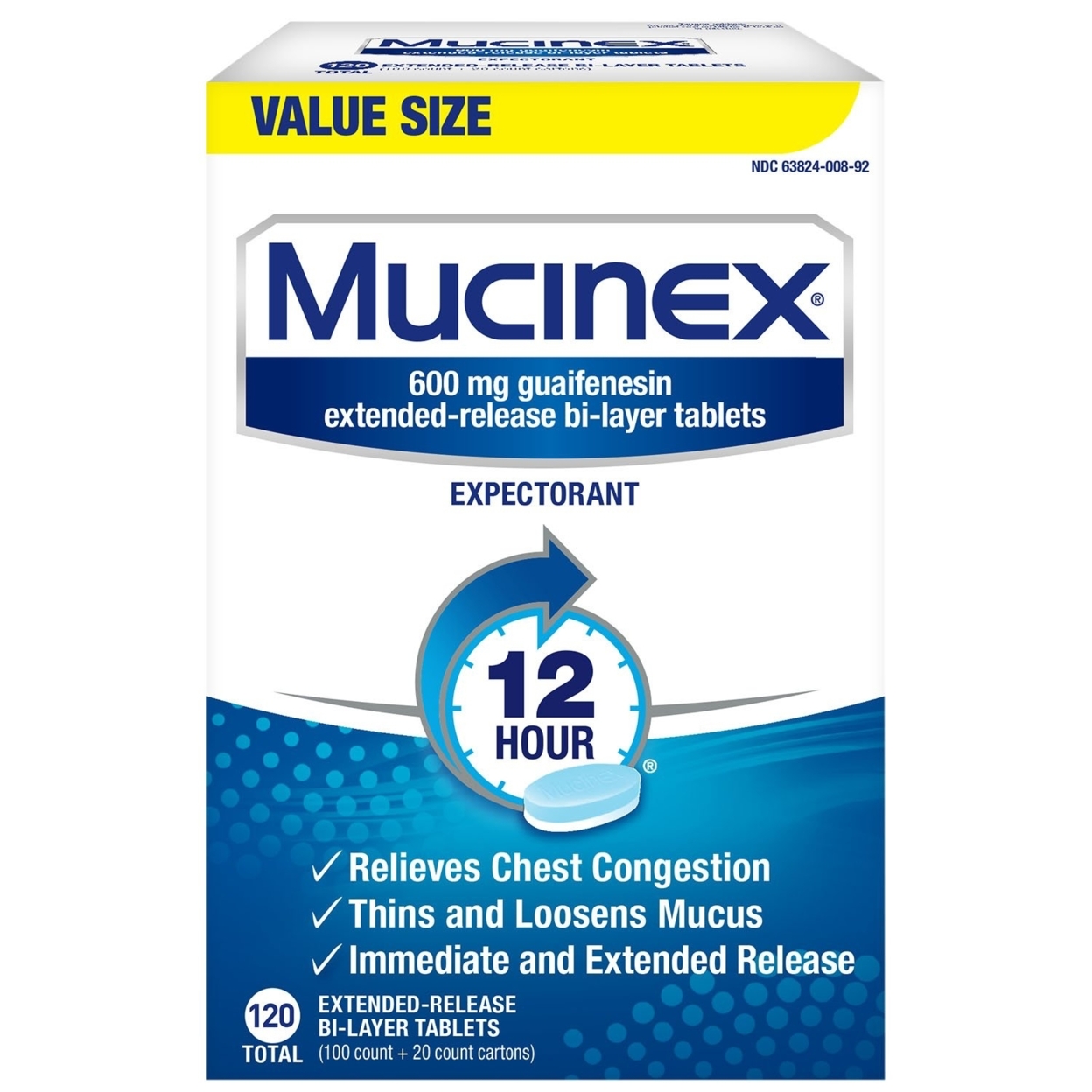 Mucinex 12 Hr Chest Congestion Expectorant Tablets (120 Count)