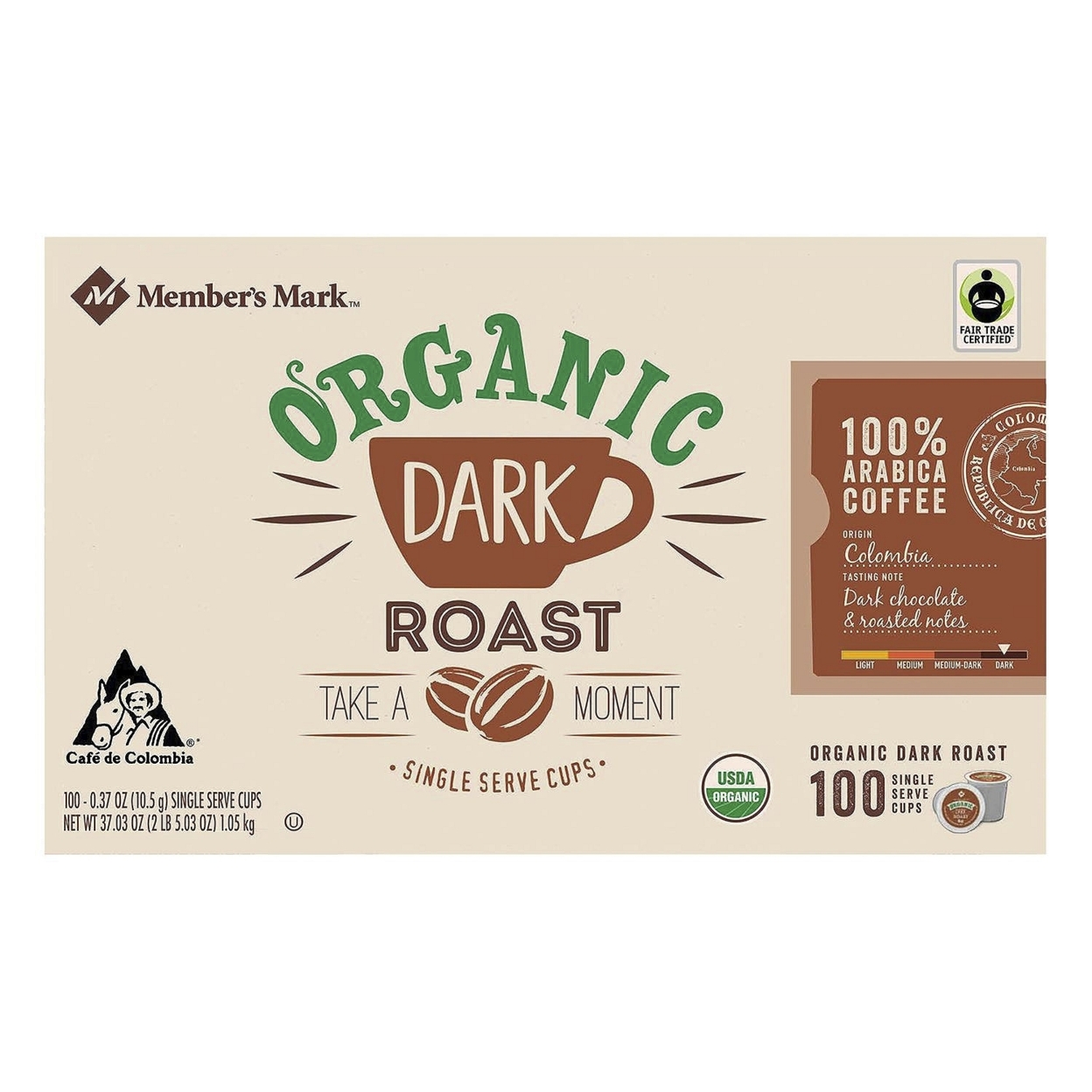 Member's Mark Organic Dark Roast Coffee (100 Single-serve Cups)
