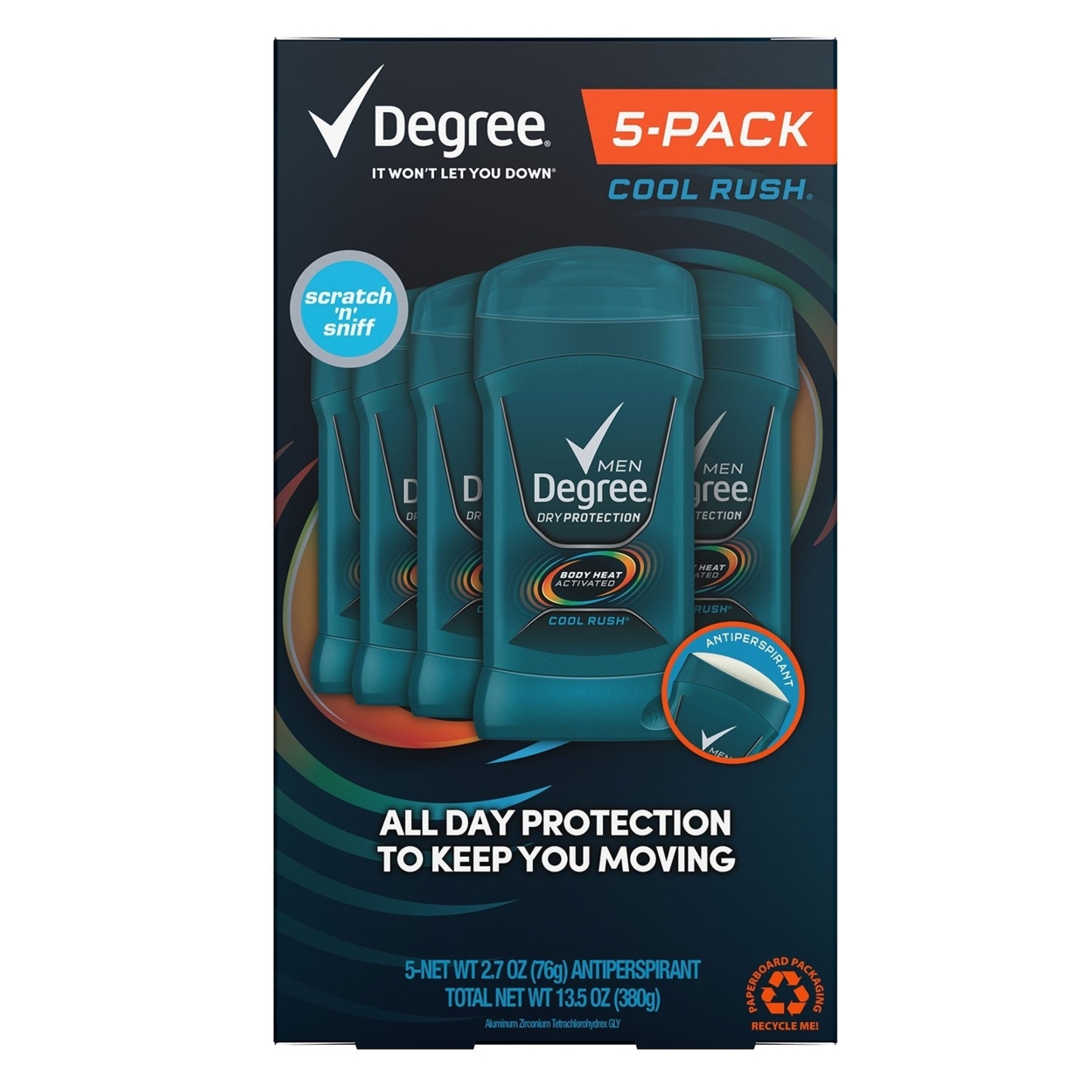 Degree Men Dry Protection Anti-Perspirant, Cool Rush (2.7 Ounce, 5 Pack)