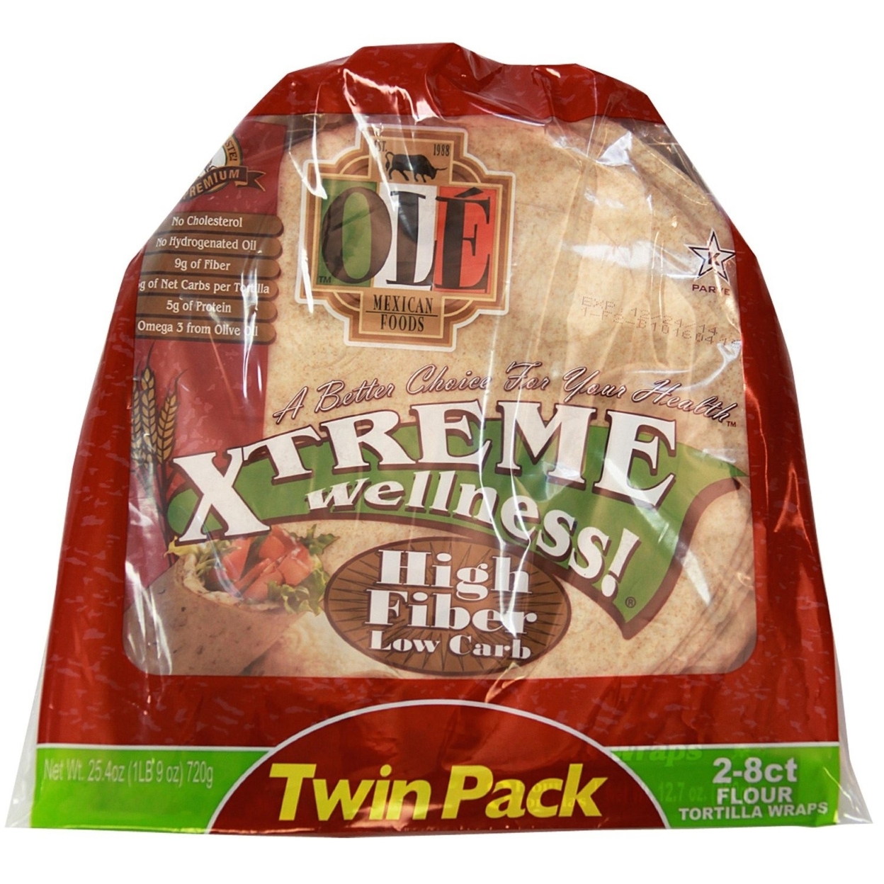 Ole Xtreme Wellness High Fiber Low Carb Tortilla Wraps, Twin Pack (16 Count)