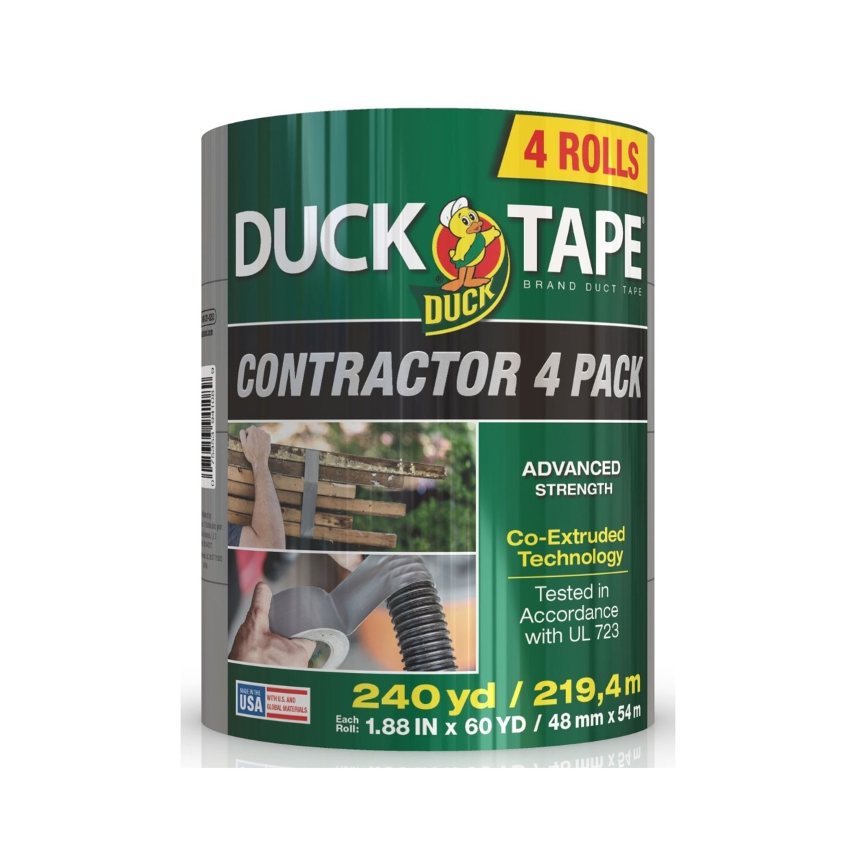 Duck Tape Contractor Grade Duct Tape, Silver, 4 Pack, 1.88 In. X 60 Yd. Each