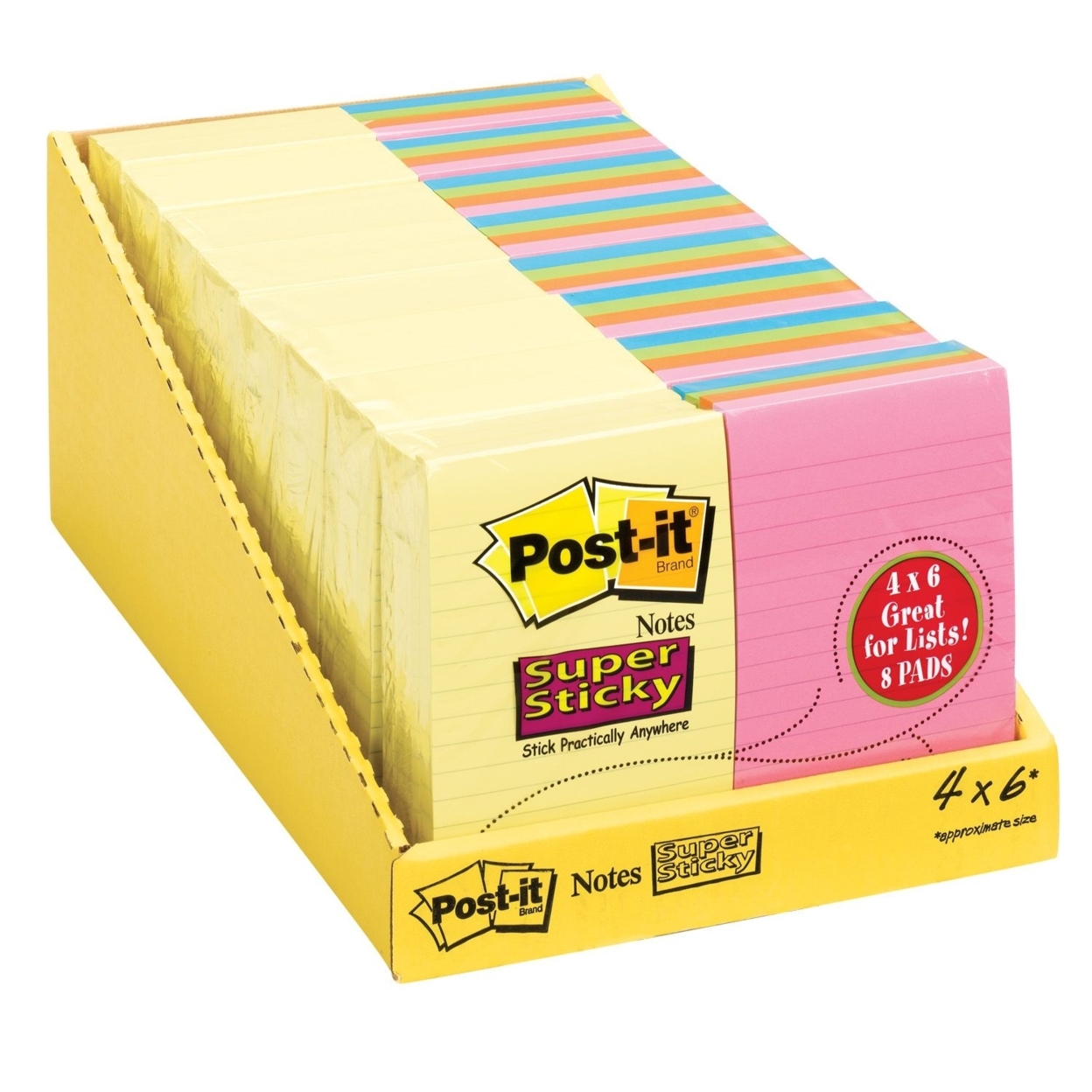 Post-it Super Sticky Notes, 4 X 6, 8 Pads, 800 Total Sheets