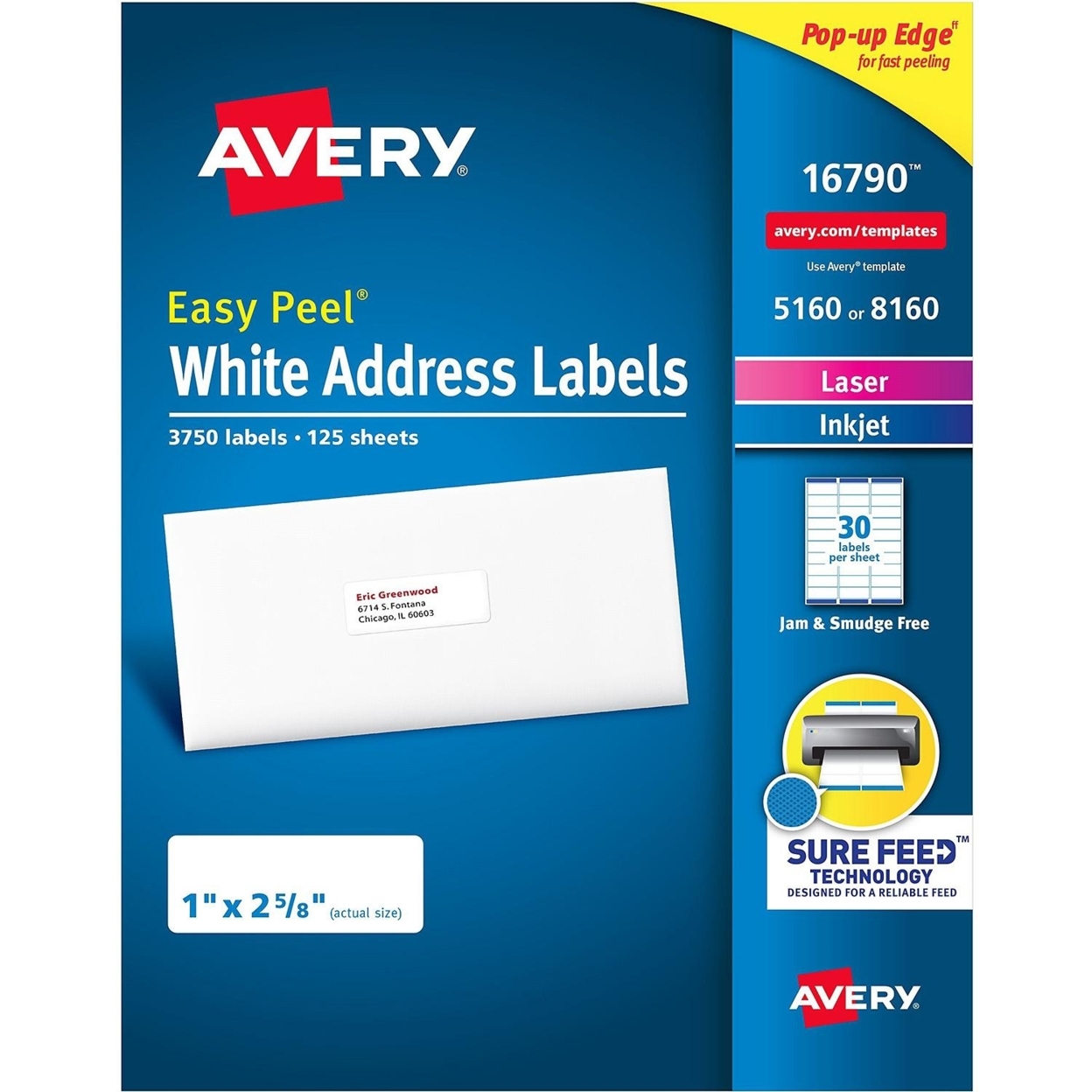 Avery Easy Peel Address Labels, Permanent Adhesive, 1 X 2-5/8, 3750 Labels