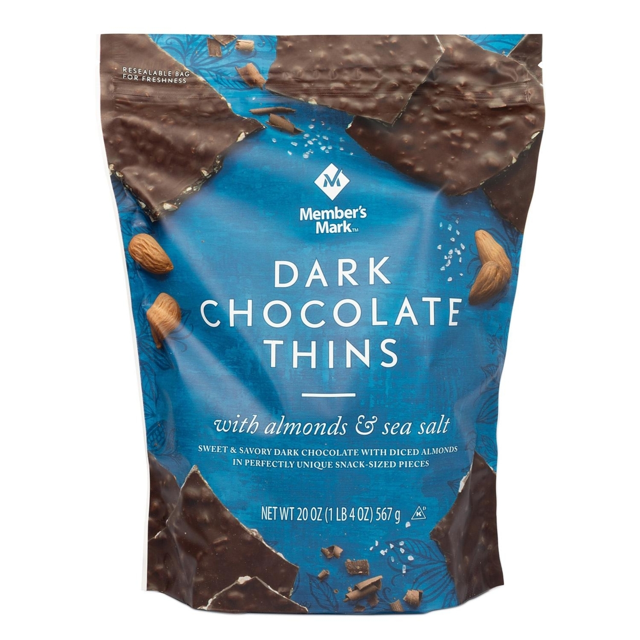 Member's Mark Dark Chocolate Thins With Almonds And Sea Salt (20 Ounce)